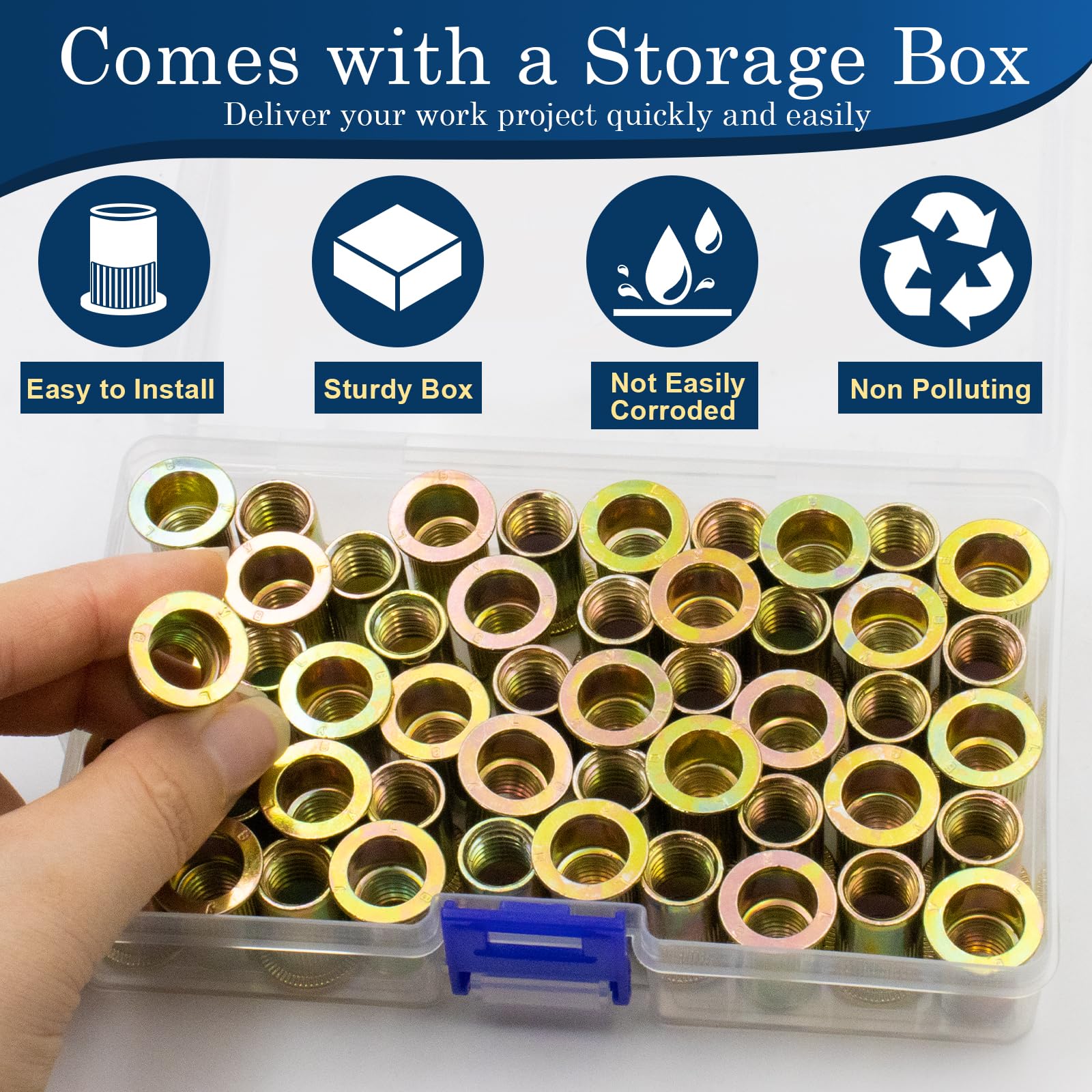 1/2''-13 UNC Rivet Nut, 10Pcs 304 Stainless Steel Flat Head Rivnut Threaded Insert Nutsert