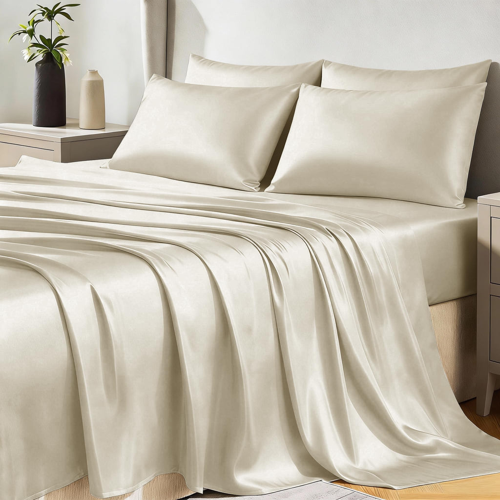 CozyLux Satin Sheets Twin Sheet Set - Silky Soft Bedding Similar to Silk, 3 Piece Sheets for Hair and Skin, Deep Pocket with All-Around Elastic, Home Decor for Bedroom, Black