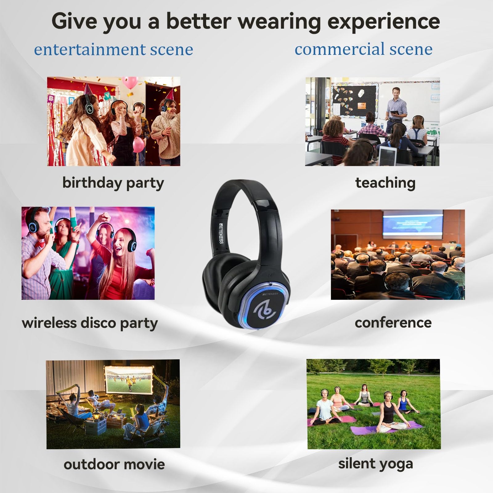 Retekess TA003 Silent Disco System, Silent Disco Transmitter, 3 Channels,Plug and Play, 300m Range for House Party, Fitness and School (1 Transmitter)