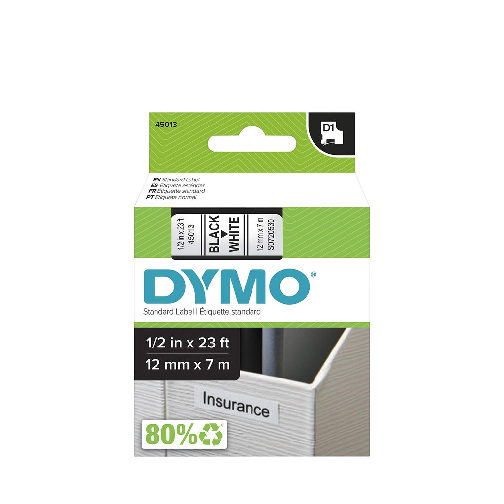 DYMO D1 Labels 1/2-Inch x 23-Foot Roll Black Print on White Self-Adhesive for LabelManager Label Makers