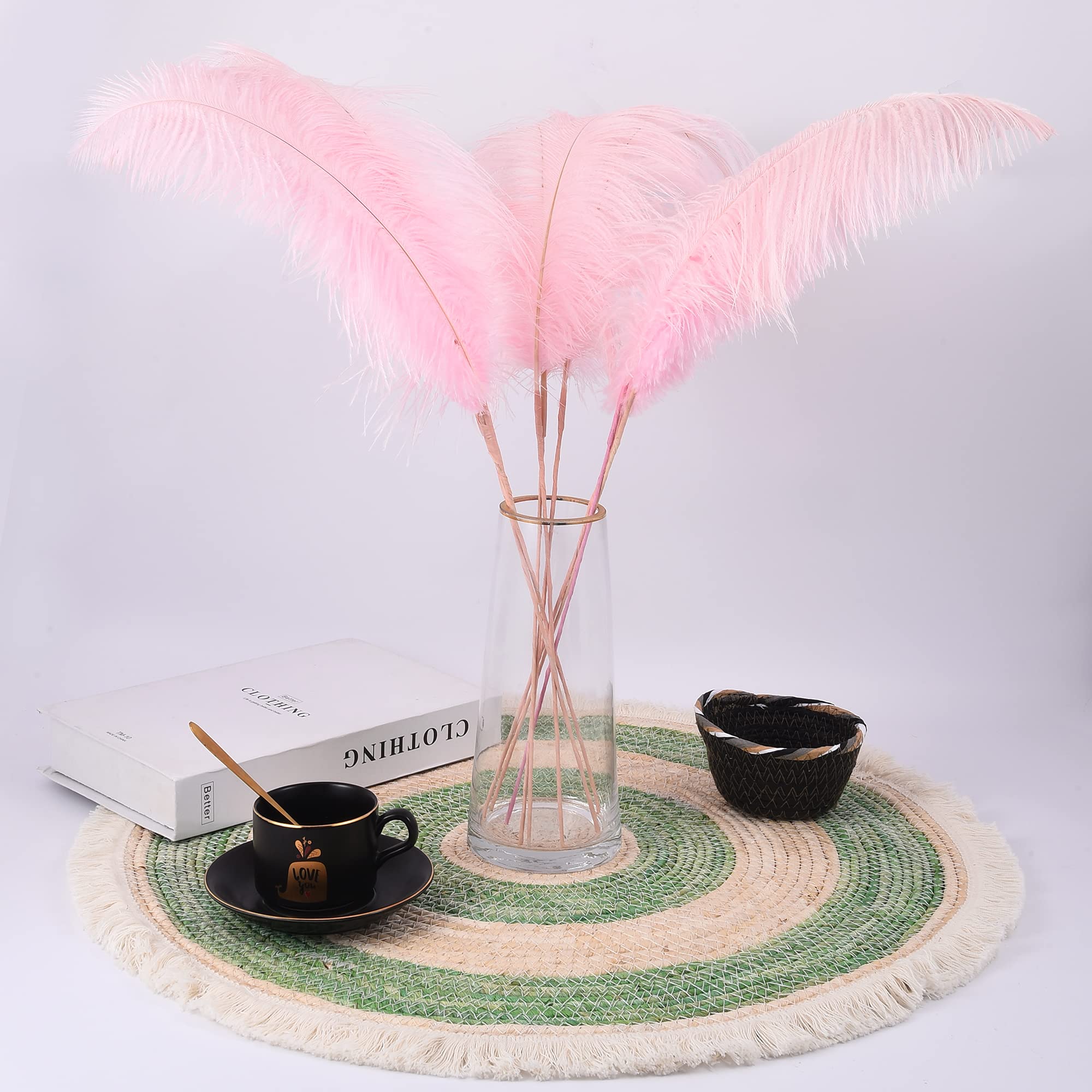 Ballinger Black Ostrich Feathers Bulk - Making Kit 12Pcs 16-18inch Large Ostrich Feathers for Floral Arrangement, Vase, Wedding Party Centerpieces and Halloween Home Decor