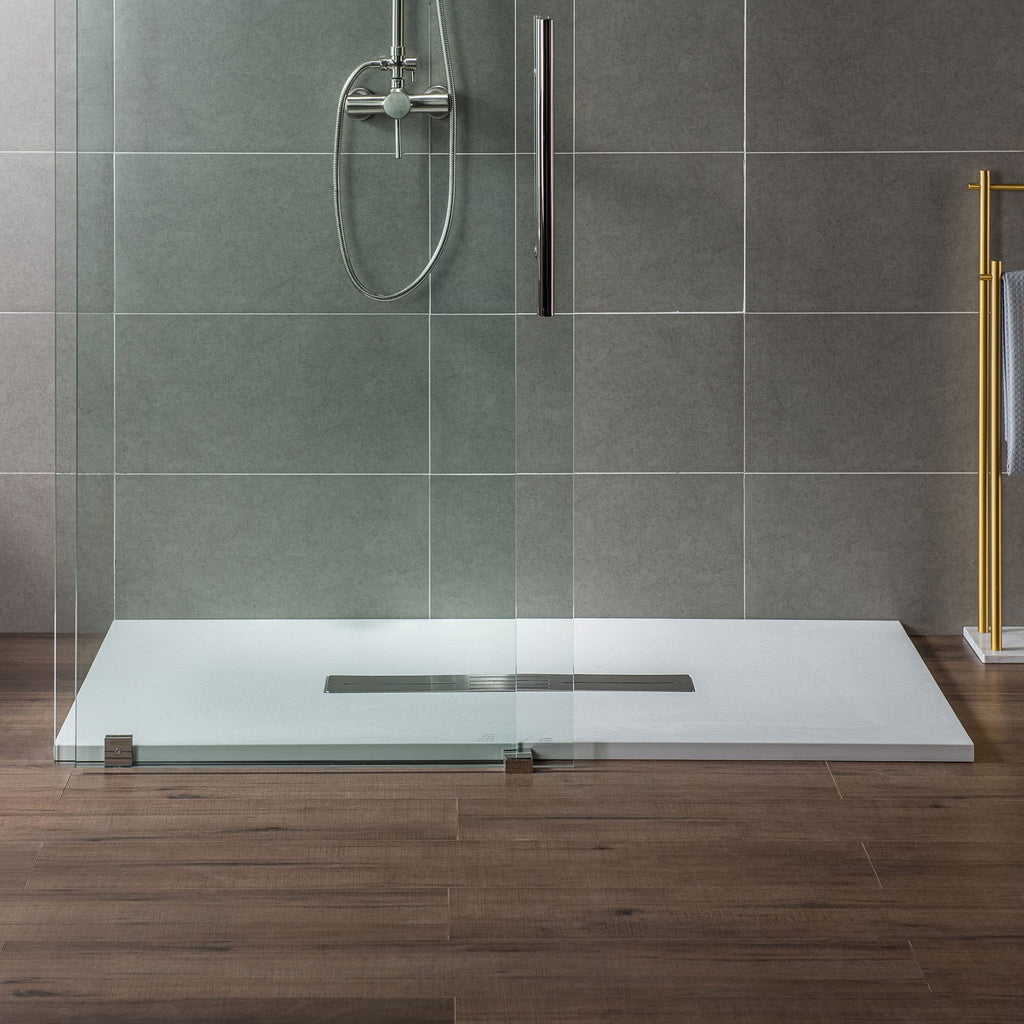 WOODBRIDGE 47.25 in L x 31.5 in W Zero Threshold Shower Base with Center Drain, Decorative Drain Plate, Tile Flange, Wheelchair Access, Low Profile, Black