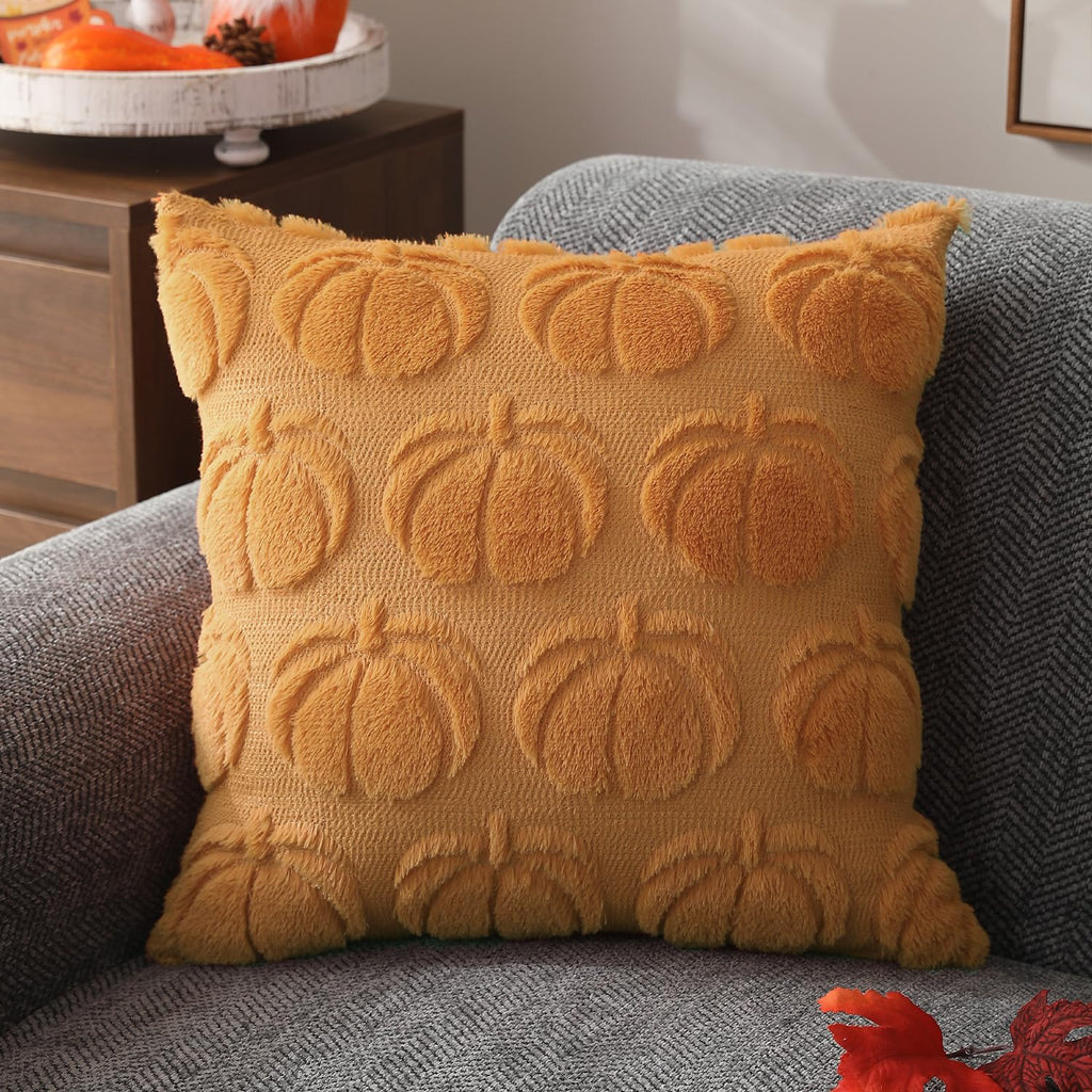 DFXSZ Fall Pillow Covers 16x16 Set of 2 Fall Decorations Autumn Beige Pumpkin Throw Pillow Cases Soft Plush Faux Fur Wool Couch Cushion Case for Chair Sofa Bedroom Living Room Home Decor PTK02B16