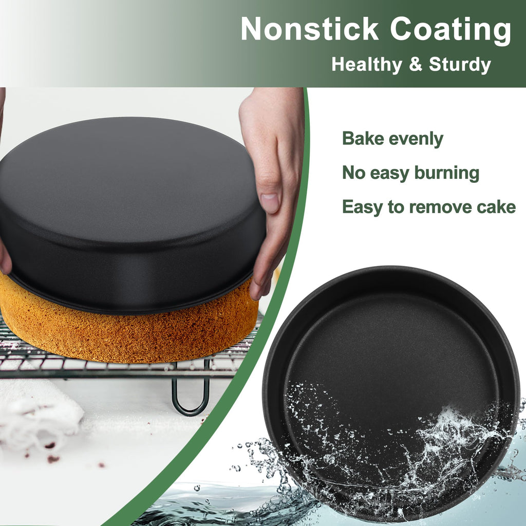 E-far 4 Inch Cake Pan Set of 3, Nonstick Stainless Steel Mini Round Cake Pans Tin, Small Size for Baking Smash Cakes/Cheesecake, Stainless Steel Core & Non-toxic Coating, Straight Side & 2 Inch Deep