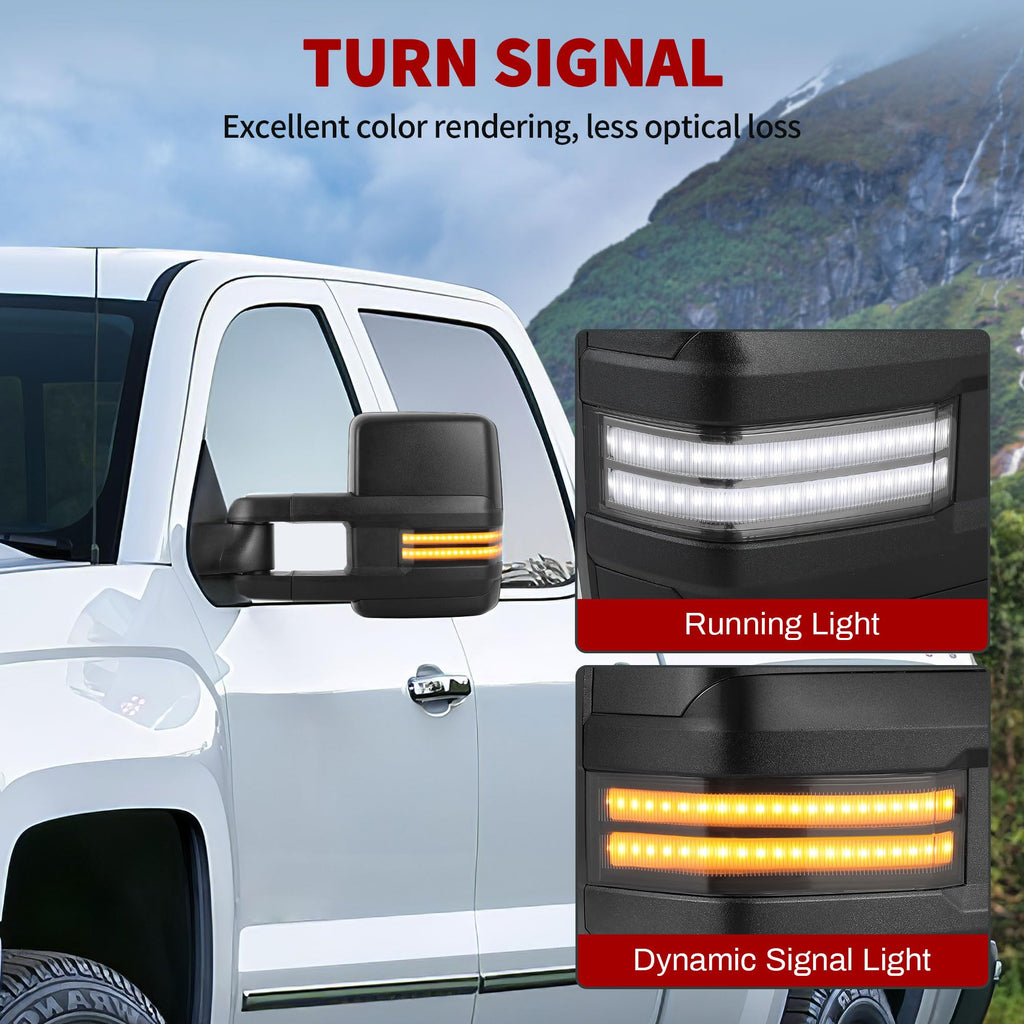 YITAMOTOR Towing Mirrors Compatible with 07-13 Silverado 1500 2500 3500 Tahoe Suburban Avalanche GMC Sierra Yukon Cadillac LED Turn Signal Light Power Heated Manual Telescoping Folding