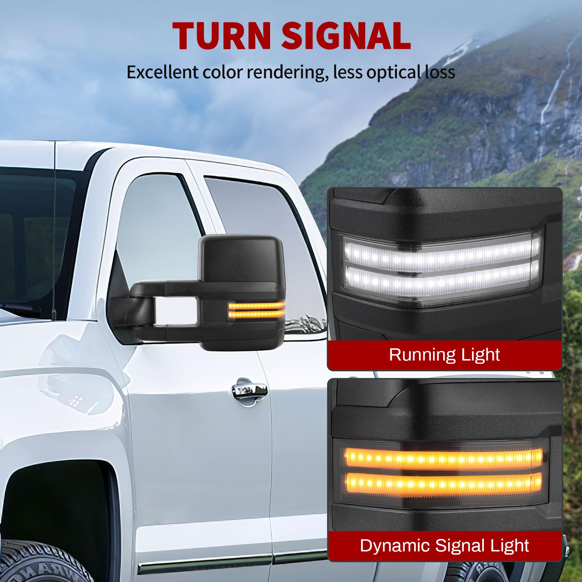 YITAMOTOR Towing Mirrors Compatible with 07-13 Silverado 1500 2500 3500 Tahoe Suburban Avalanche GMC Sierra Yukon Cadillac LED Turn Signal Light Power Heated Manual Telescoping Folding