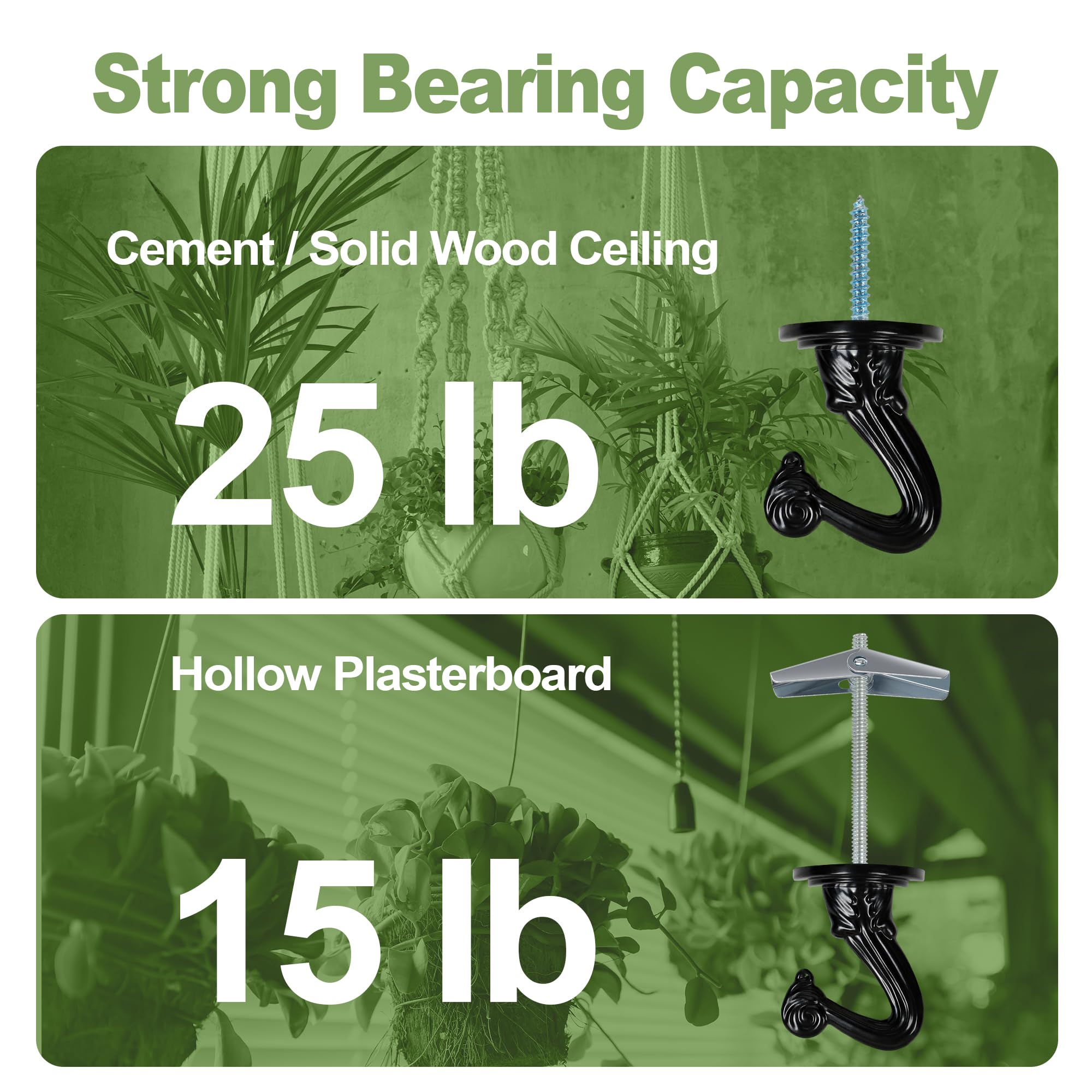 Aidoclip Ceiling Swag Hook Sets - Heavy Duty Hooks with Mounting Hardware for Hanging Plant, Ceiling or Extender Chains - Easy Install with Screws/Brackets (10 pcs - Black)