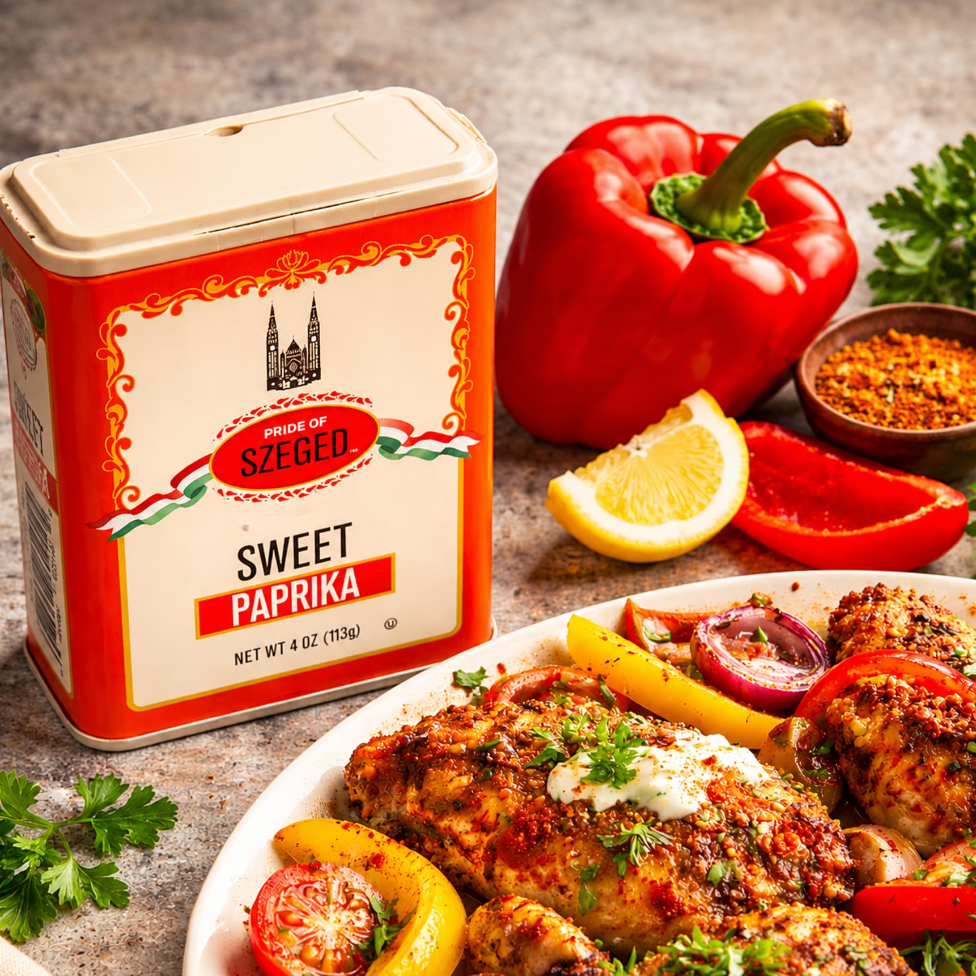 Pride of Szeged Hot Paprika Powder, Bright Red, 4 oz. Tin, 1-Count