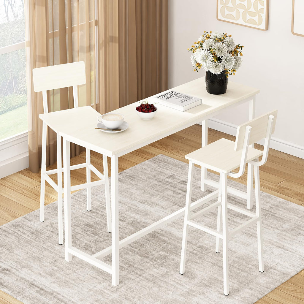 GILLAS Set of 2 Bar Stools, Tall Bar Stool with Backrest and Footrest, Tall Bar Chairs, Industrial Style Counter Height Bar Stool for Dining Room, Kitchen, White