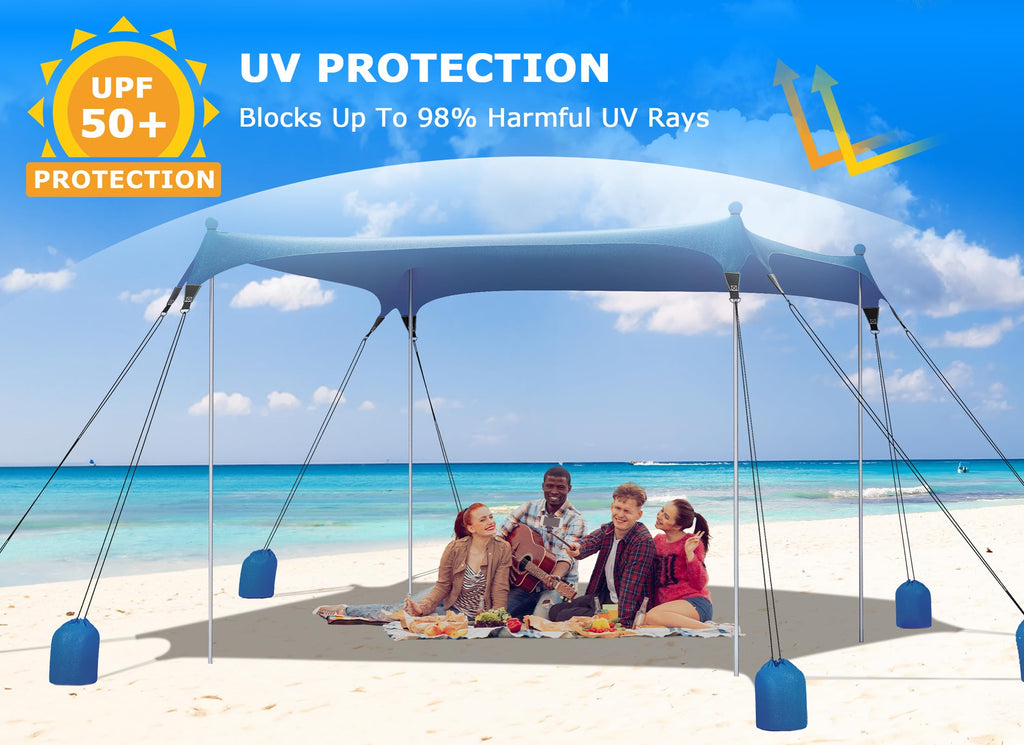 Gorich Beach Tent Sun Shelter with 8 Sandbags, UPF50+ Protection & Windproof Pop Up Beach Canopy Tent Sun Shade for Family, Travel & Camping, Easy Setup Canopy Umbrella
