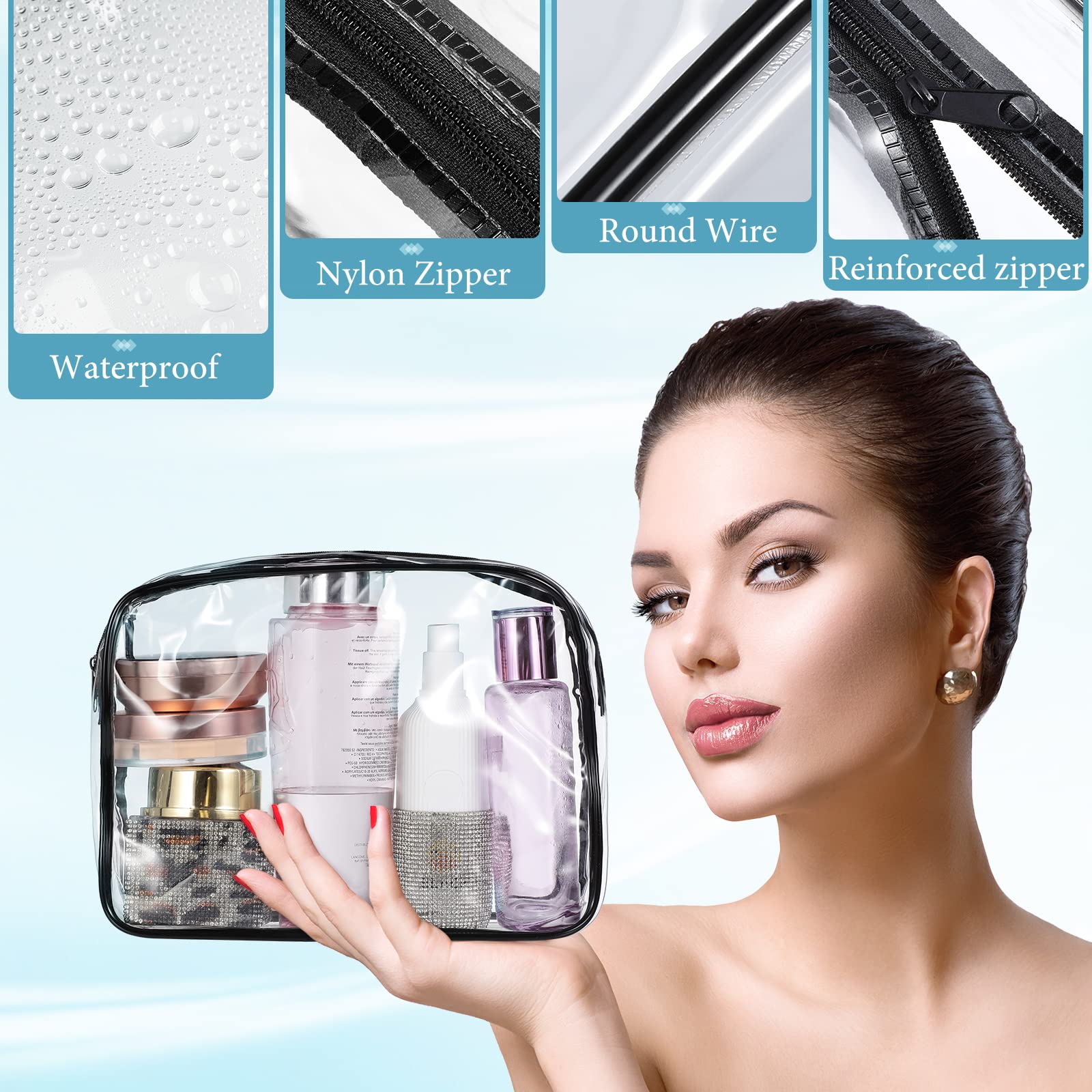 Weewooday 12 Pieces Clear Makeup Bags Cosmetic Storage Bags PVC Zipper Pouches Travel Waterproof Makeup Plastic Case for Women Organizing Toiletries Traveling Bathroom(Medium,Black)