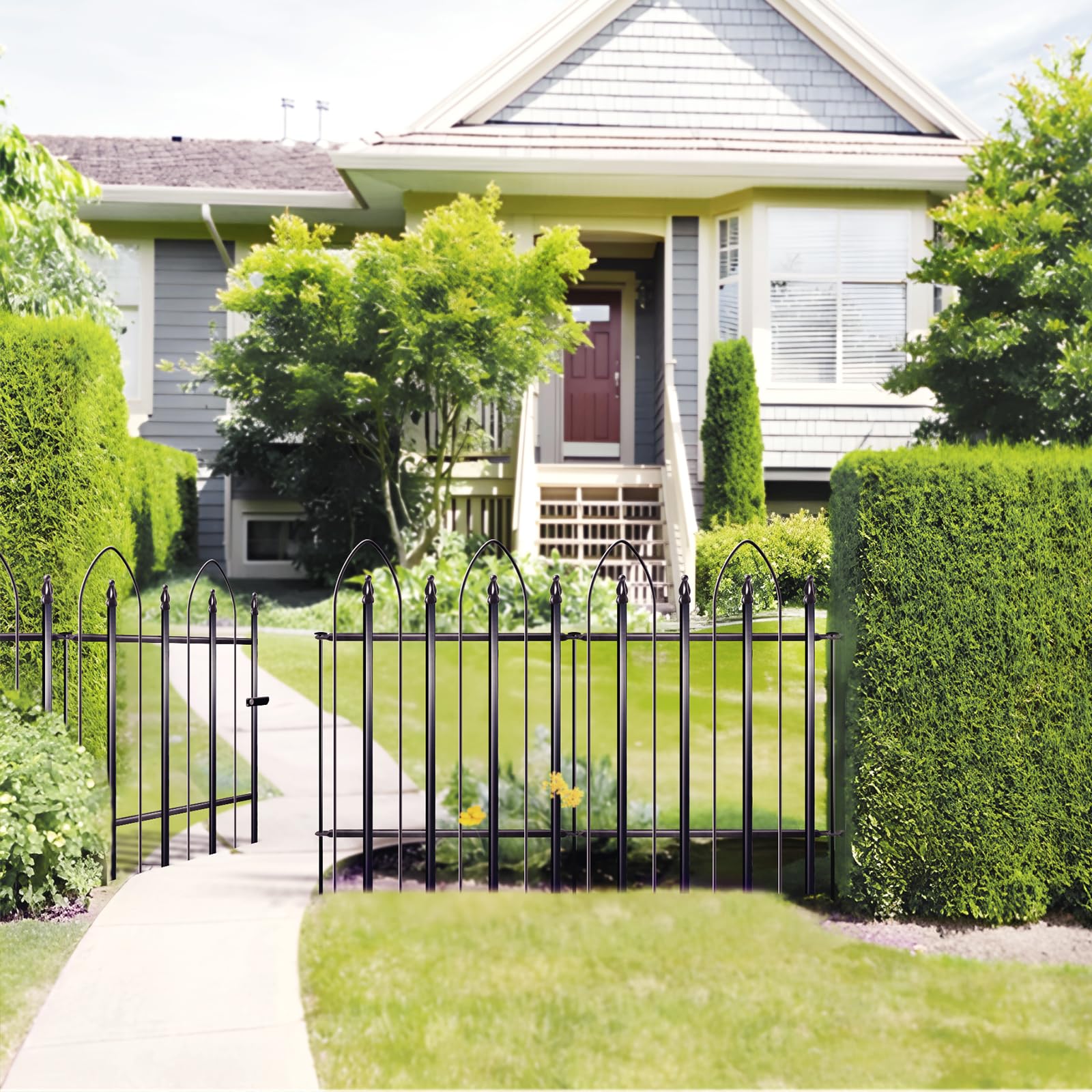 Thealyn Garden Fence 24" H x 24" W (5 Panels, Total 10 ft), Metal Fence Decorative Border Fence, Rustproof Landscape Fencing for Dog, Flower Bed, Yard, Patio, Animal Barrier