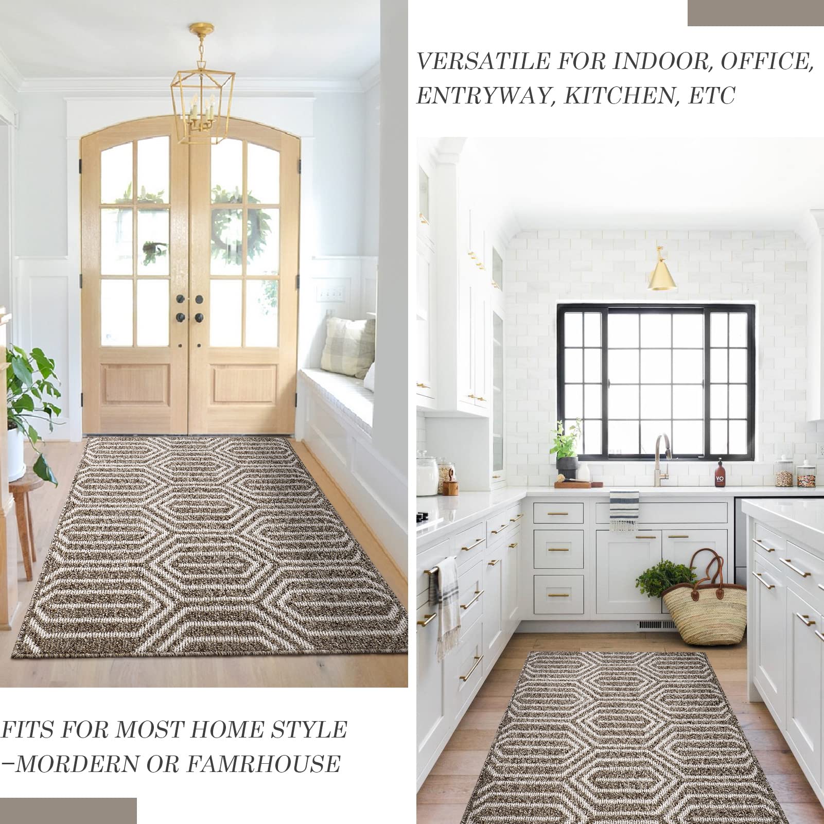 Indoor Doormat 24"x 36", Absorbent Front Back Door Mat Floor Mats, Rubber Backing Non Slip Door Mats Inside Mud Dirt Trapper Entrance Door Rug Carpet, Machine Washable Low Profile-Brown Time Cloister