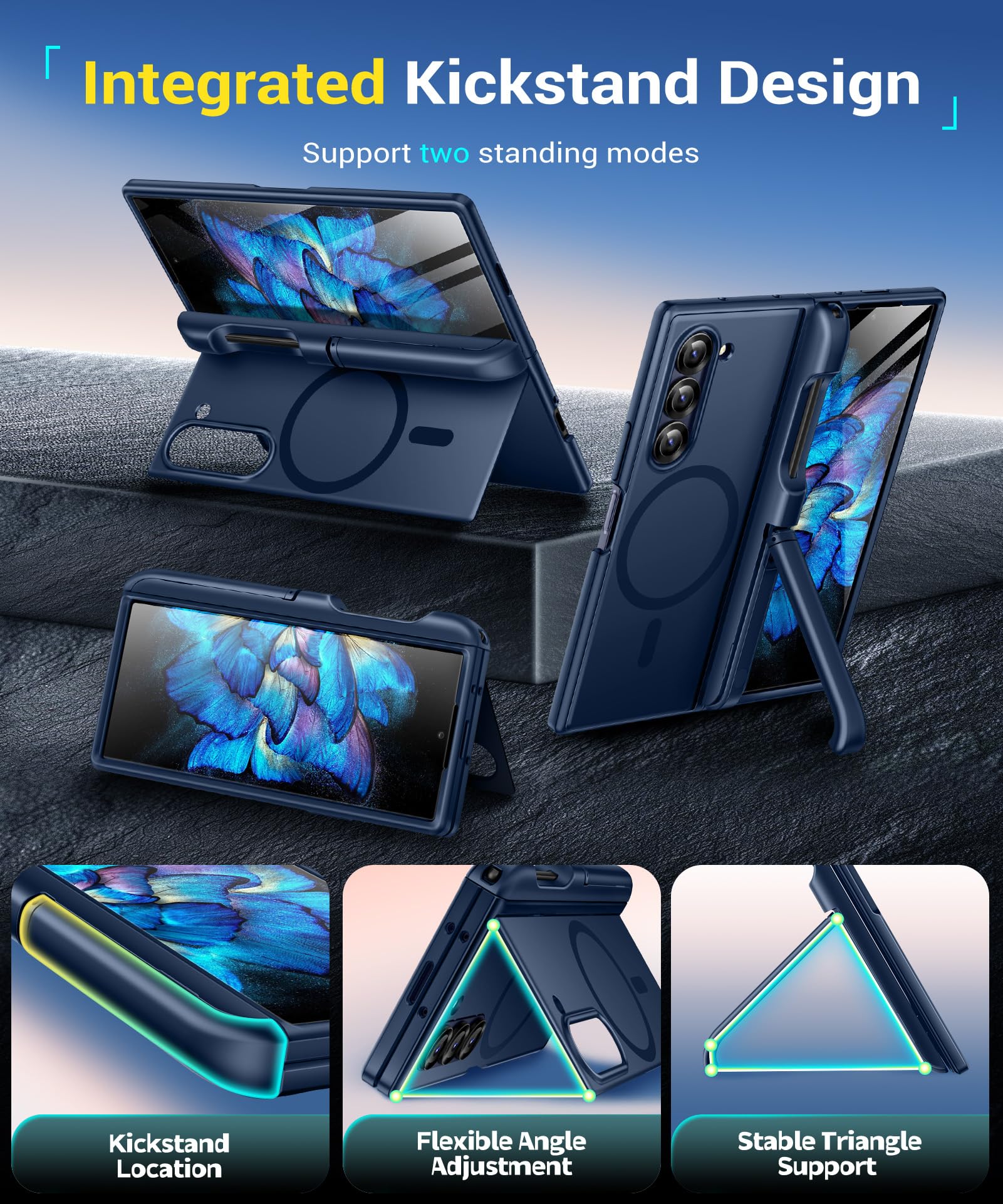 BERFY for Z Fold 6 Case with Screen Protector, [Compatible with MagSafe] Built-in Kickstand & S Pen Slot & Hinge Protection, Full Body Shockproof Phone Case for Samsung Galaxy Z Fold 6, Blue