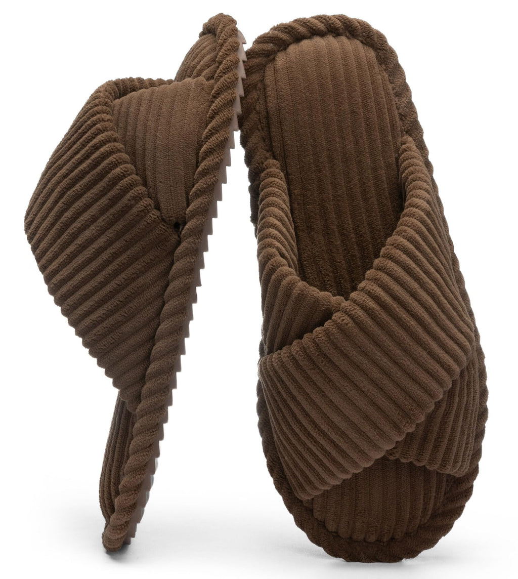 GOEWY Slippers for Women Memory Foam House Bedroom Corduroy Crossbands Open Toe Slides Sandals Shoes Comfy Trendy Gift for womens Anti-Skid sole