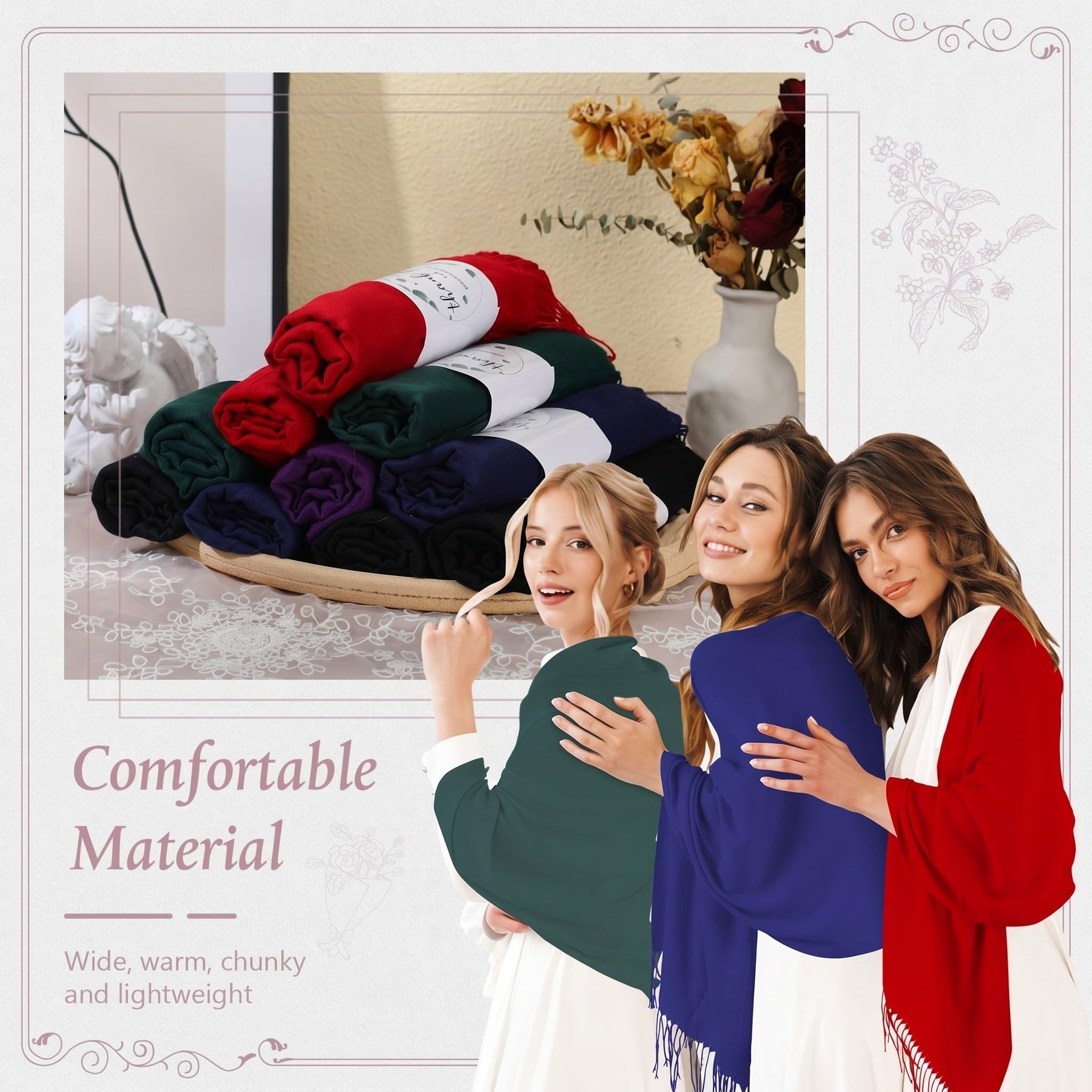 Ramede 50/100 Bulk Wedding Shawl Scarf for Women 79 x 28 Guests Shawl Wraps Gifts for Women Bridal Shawls with Thank Cards