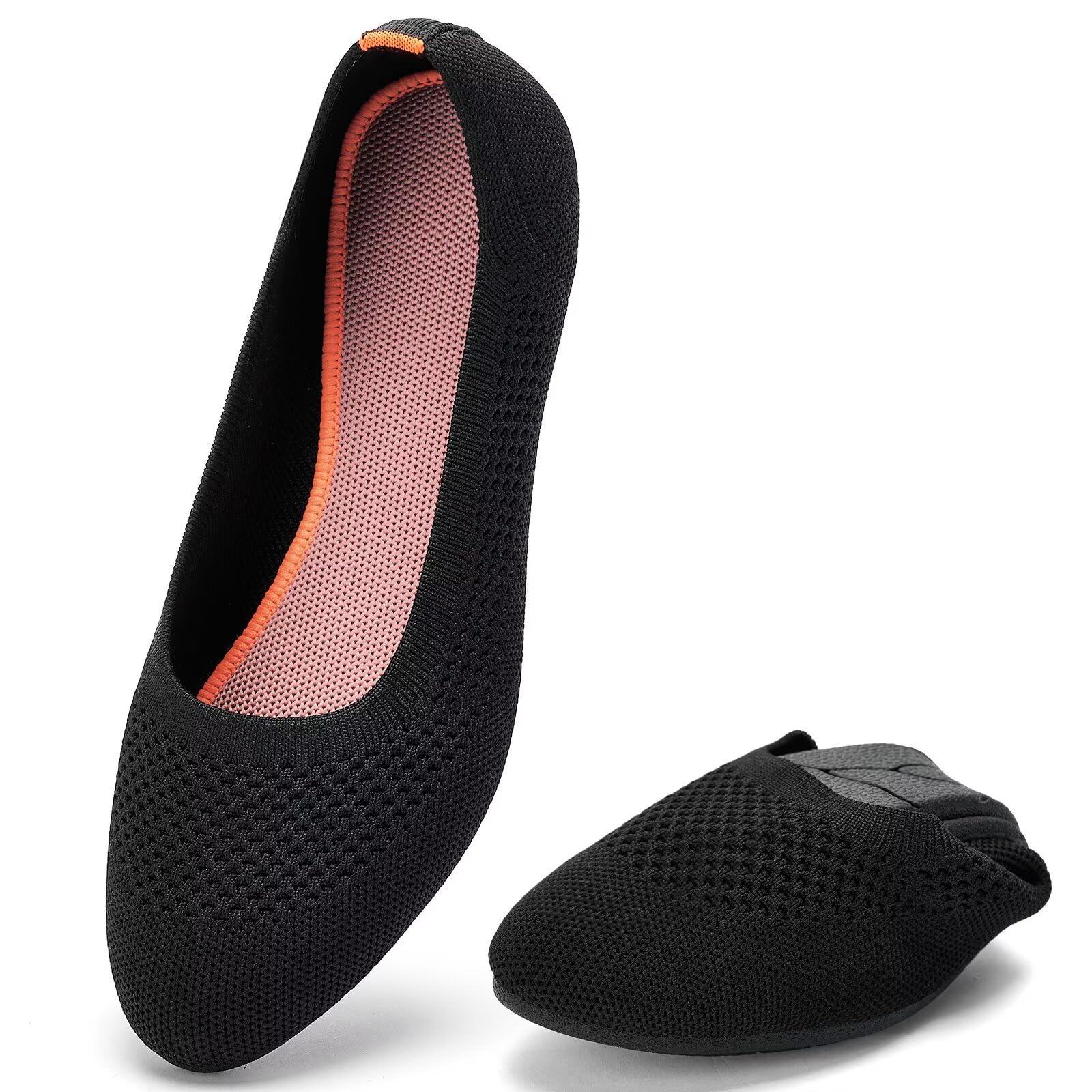 poemlady Women’s Ballet Flat Shoes Dress Shoes Knit Round Toe Slip On Ballerina Walking Flats Shoes for Woman Low Wedge Casual