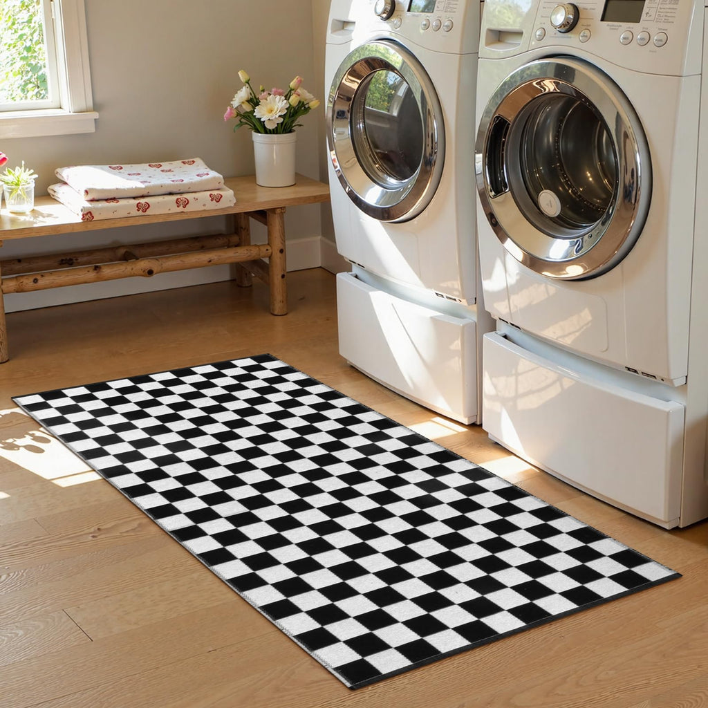 Seavish Checkered Rug, 2x3 Ft Black and White Moroccan Checkerboard Rug Washable Cotton Woven Washable Outdoor Rugs Reversible Floor Mat for Front Door Bedroom Entryway Kitchen Entryway
