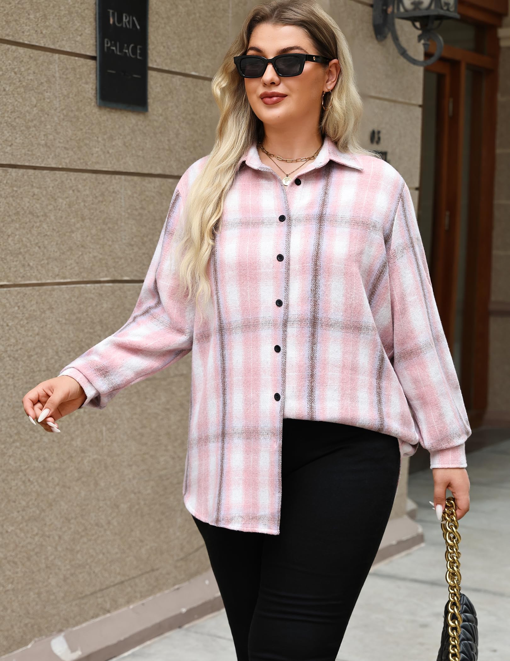 Zeagoo Womens Plus Size Flannel Shirts Plaid Shirts Long Sleeves Casual Button Down Collared Shacket Tops
