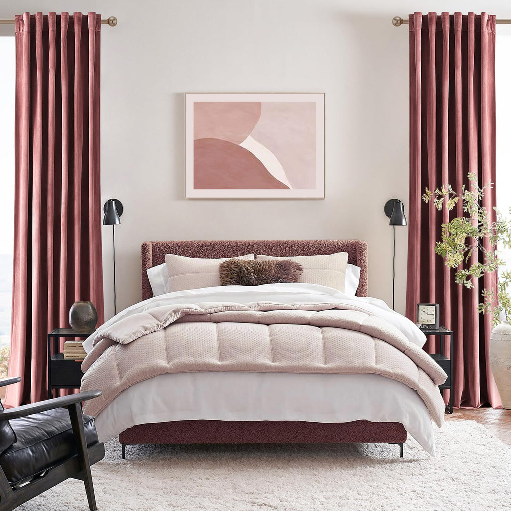 Topfinel Dusty Rose Velvet Blackout Curtains 84 Inch Long,Room Darkening Thermal Insulated Spring Drapes for Bedroom,Rod Pocket Back Tab Window Treatment for Living Room,2 Panels Burg