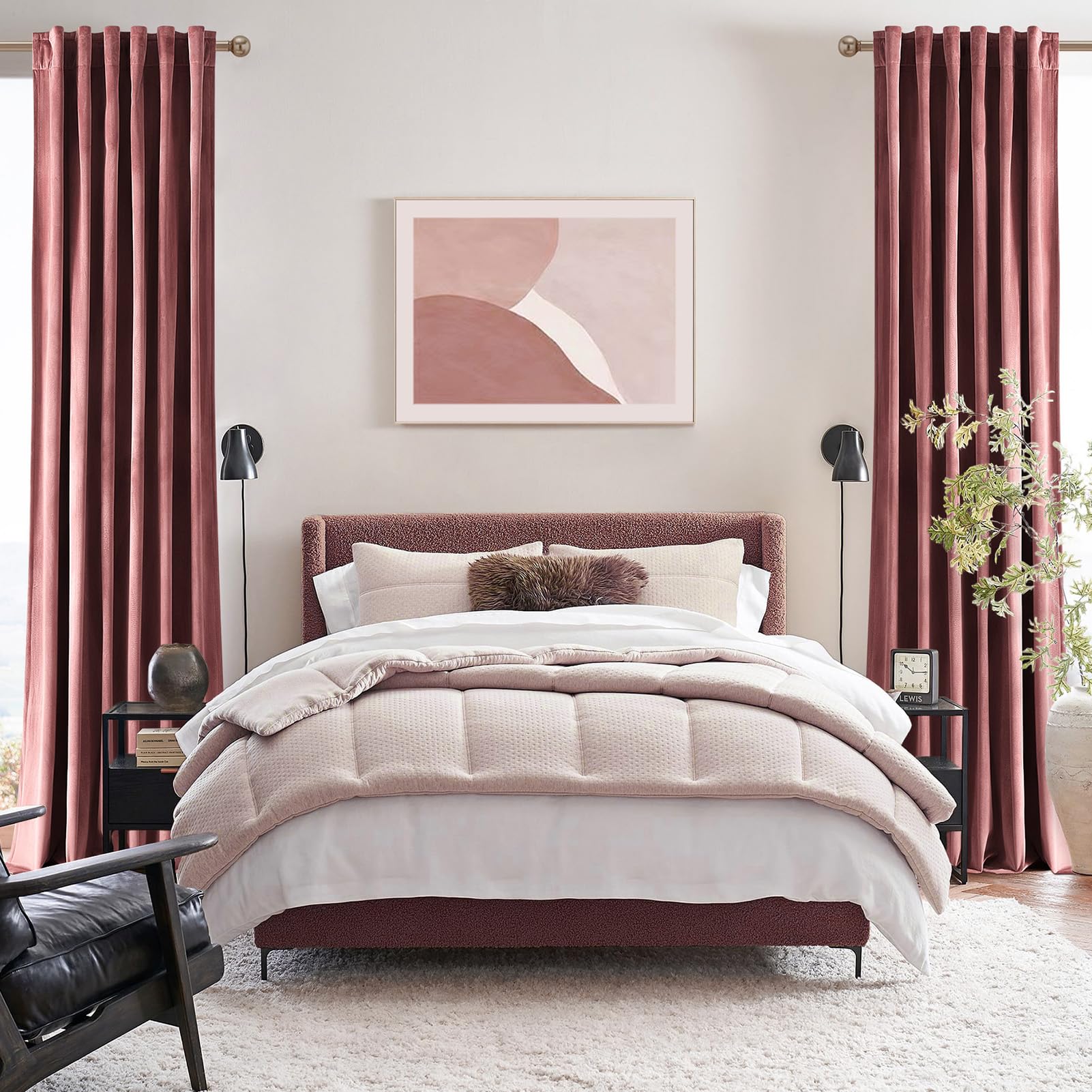 Topfinel Dusty Rose Velvet Blackout Curtains 84 Inch Long,Room Darkening Thermal Insulated Spring Drapes for Bedroom,Rod Pocket Back Tab Window Treatment for Living Room,2 Panels Burg