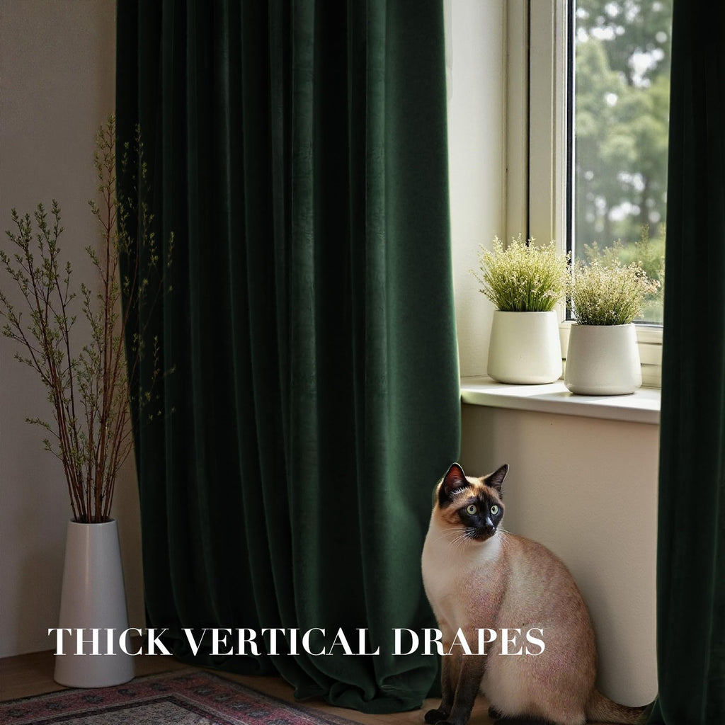 Nemia Dark Green Velvet Curtains Thermal Insulated Blackout Curtain for Bedroom Window Living Room Darkening Luxury Vintage 63 Inches Long Heavy Drapes Panels Rod Pocket Set of 2