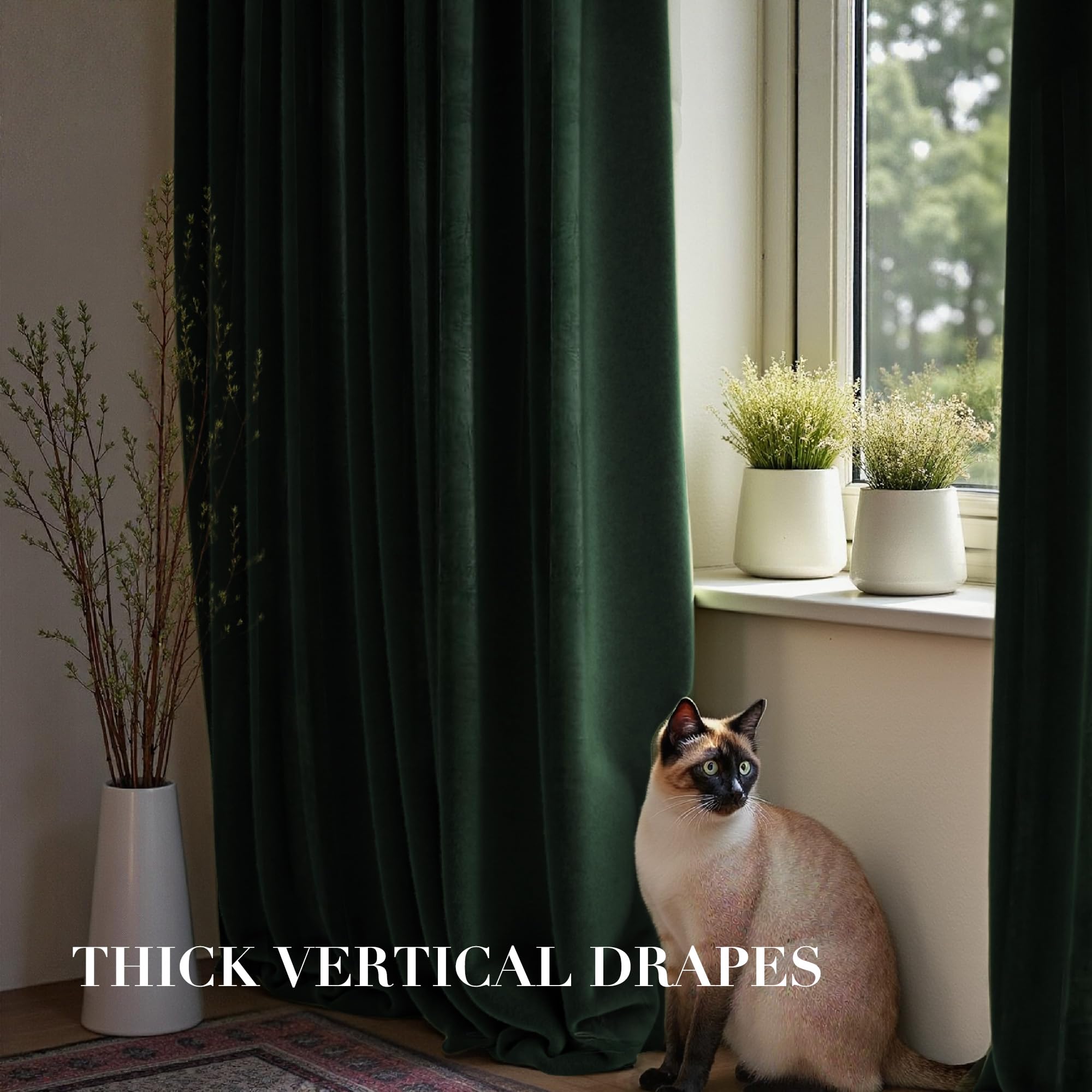 Nemia Dark Green Velvet Curtains Thermal Insulated Blackout Curtain for Bedroom Window Living Room Darkening Luxury Vintage 63 Inches Long Heavy Drapes Panels Rod Pocket Set of 2