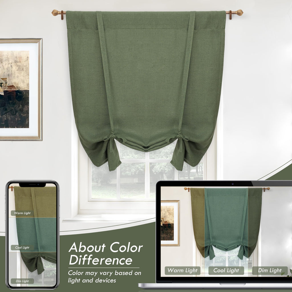 DriftAway Double Layer Linen Blackout Tie Up Curtains Thermal Insulated Fully Lined Balloon Roman Shade Bathroom Window Adjustable Rod Pocket for Small Window 25 Inch by 47 Inch Beige