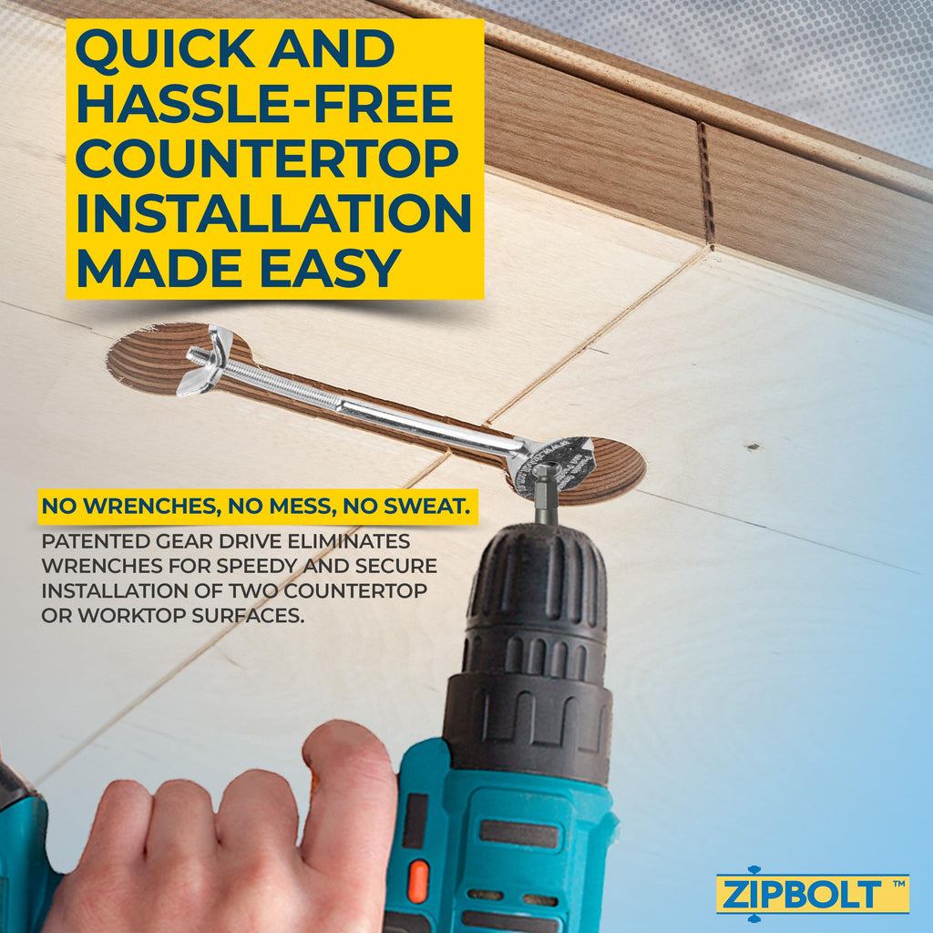 Zipbolt 10.800 Countertop Miter Connector — 20 Piece Joint Fastener Drawbolt Pack with 5mm Hex Bit for Joining Countertops, Butcher Blocks, Furniture, and More - Single-Handed Tightening