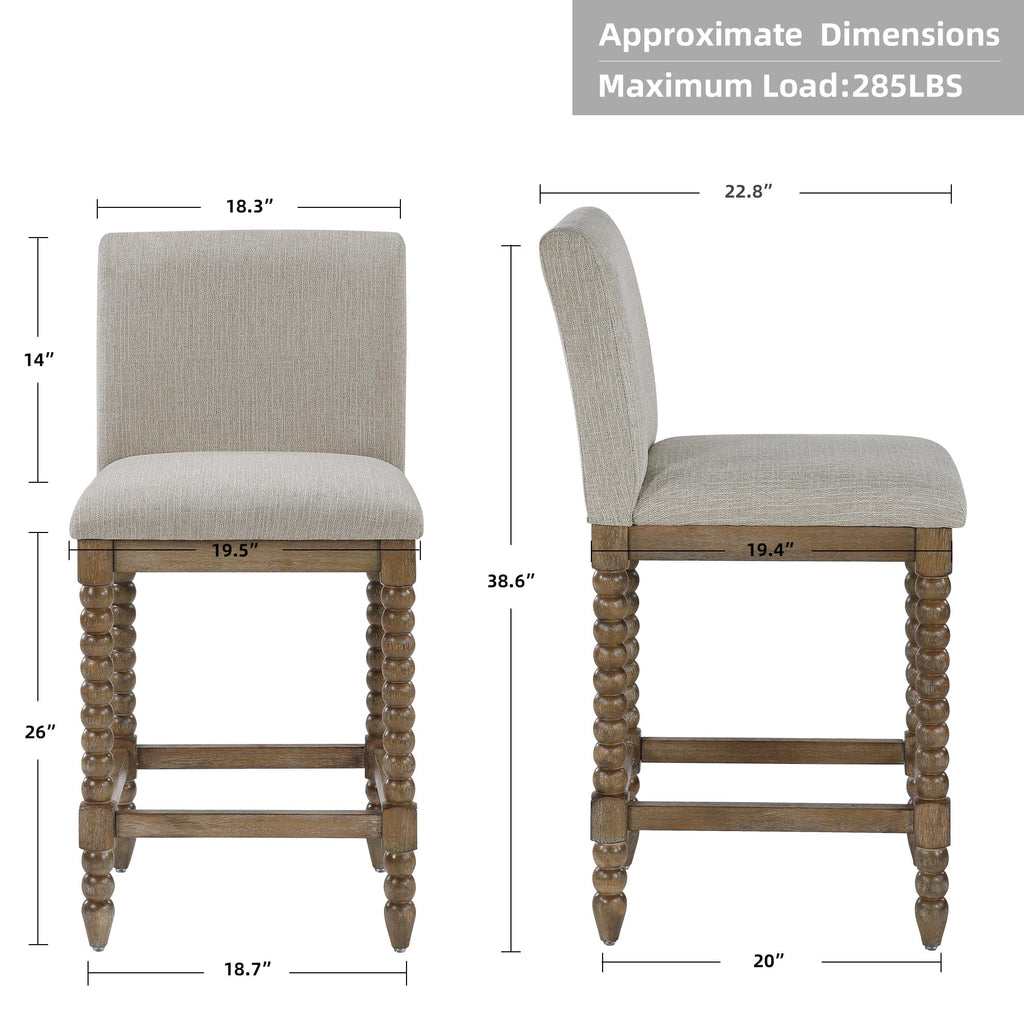 DUHOME Spindle Counter Stool with Padded Spring Seat,Wooden Bar Stools Farmhouse 26 Inch Counter Height Stools Chairs with Spindle Back for Kitchen Island