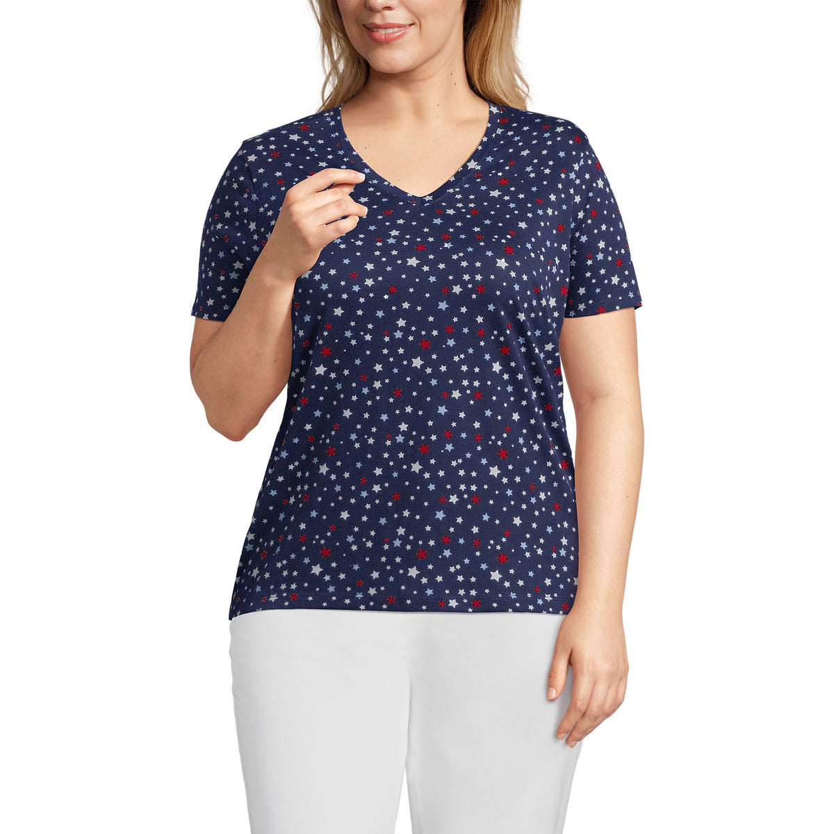 Lands' End Women's Relaxed American-Grown Supima Cotton V-Neck T-Shirt