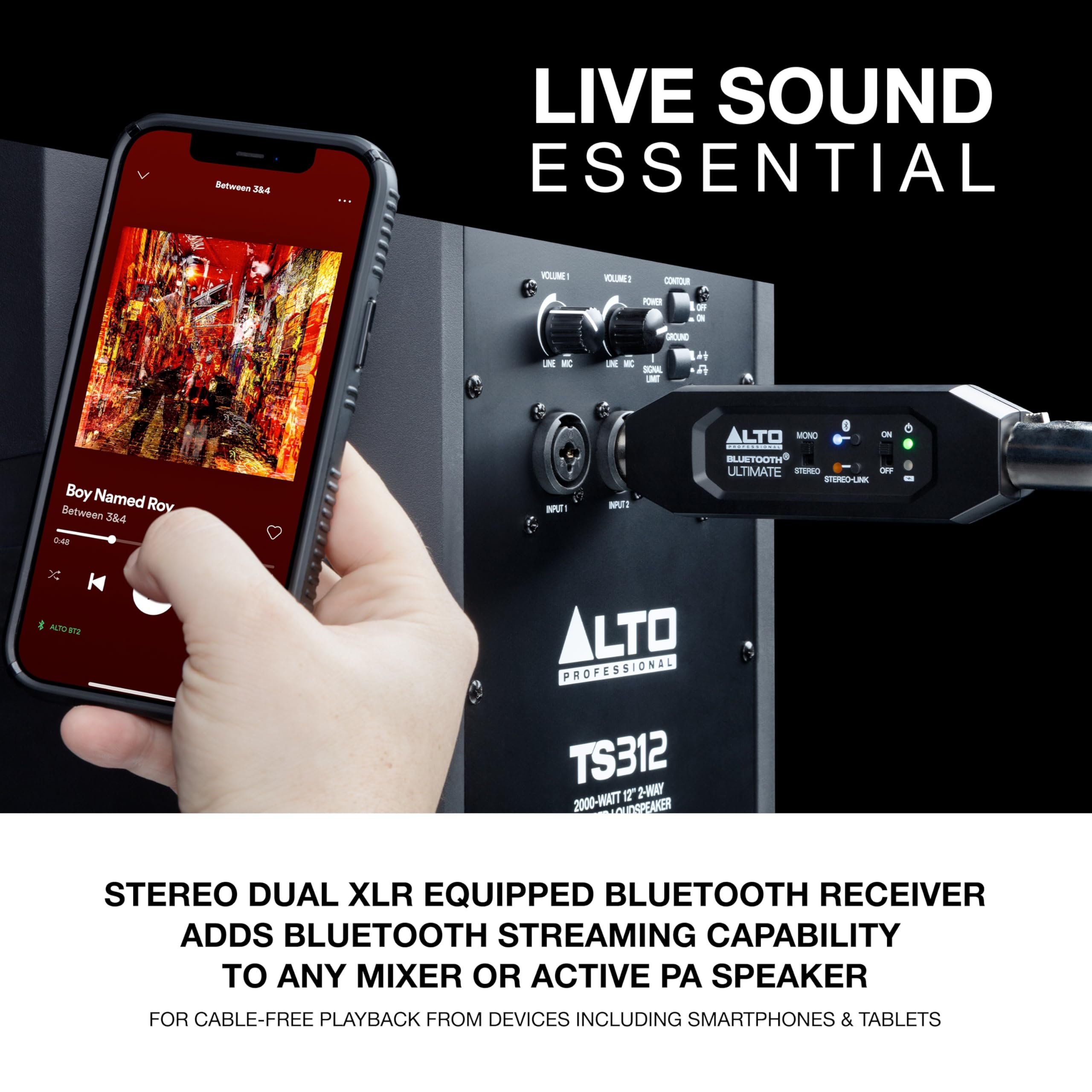 ALTO Bluetooth Total 2 XLR Equipped Rechargeable Bluetooth Receiver for Mixing Desk Audio Mixer Setups and Active PA Systems