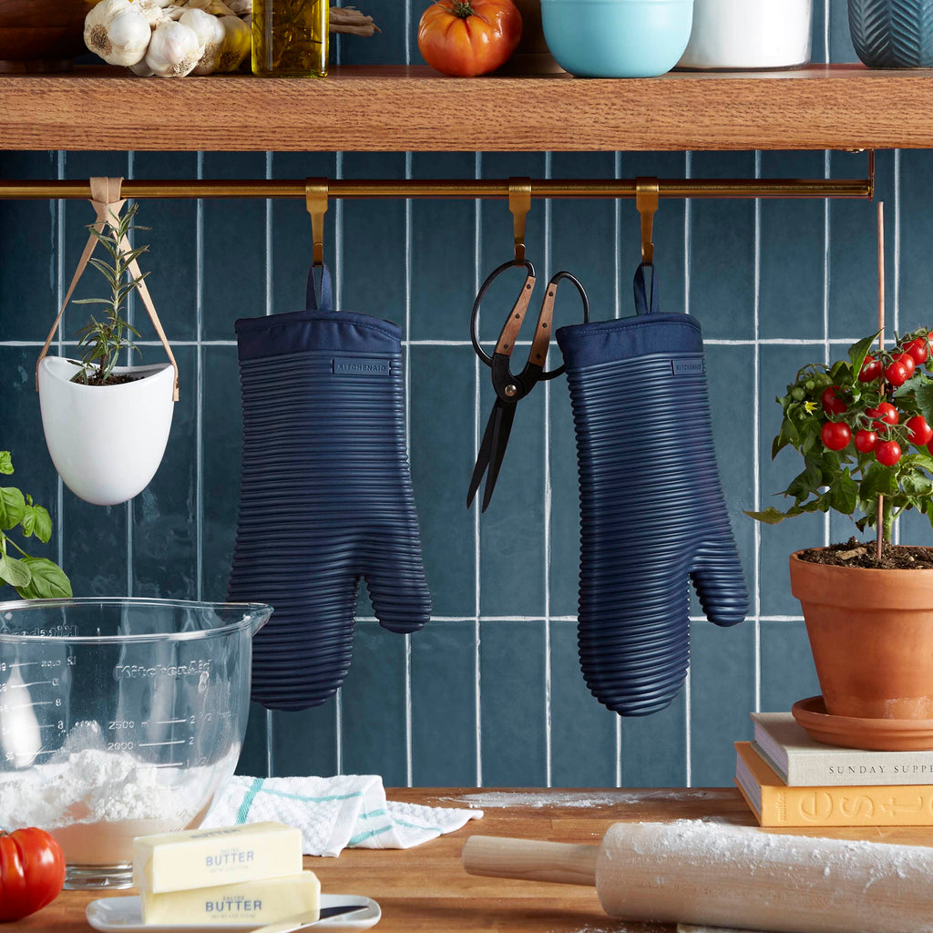 KITCHENAID Ribbed Soft Silicone Oven Mitt 2-Pack Set, 7.5"x13", Aqua Sky