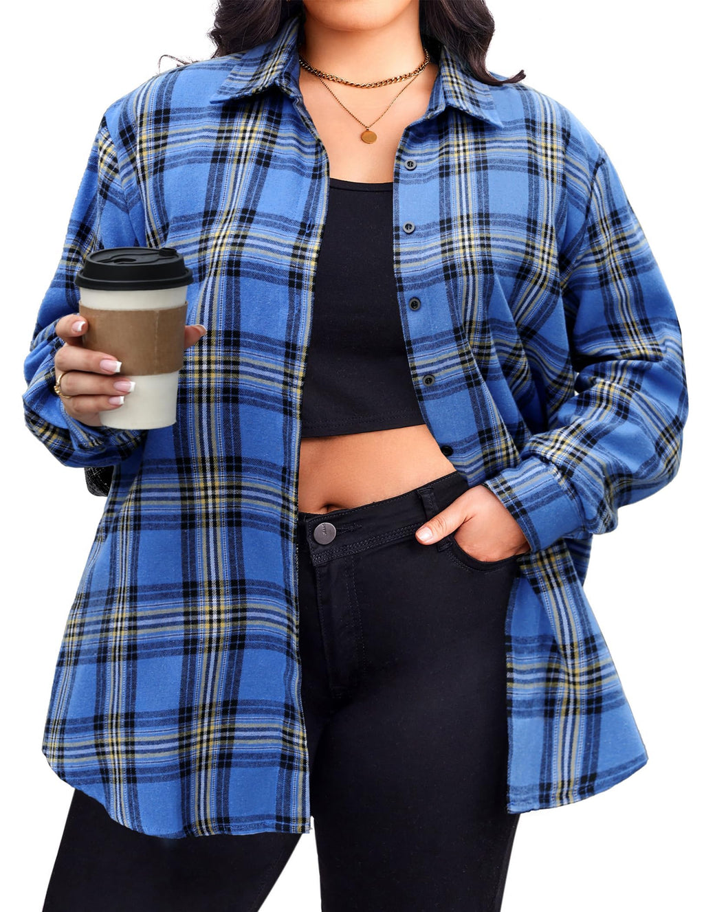 Zeagoo Womens Plus Size Flannel Shirts Plaid Shirts Long Sleeves Casual Button Down Collared Shacket Tops
