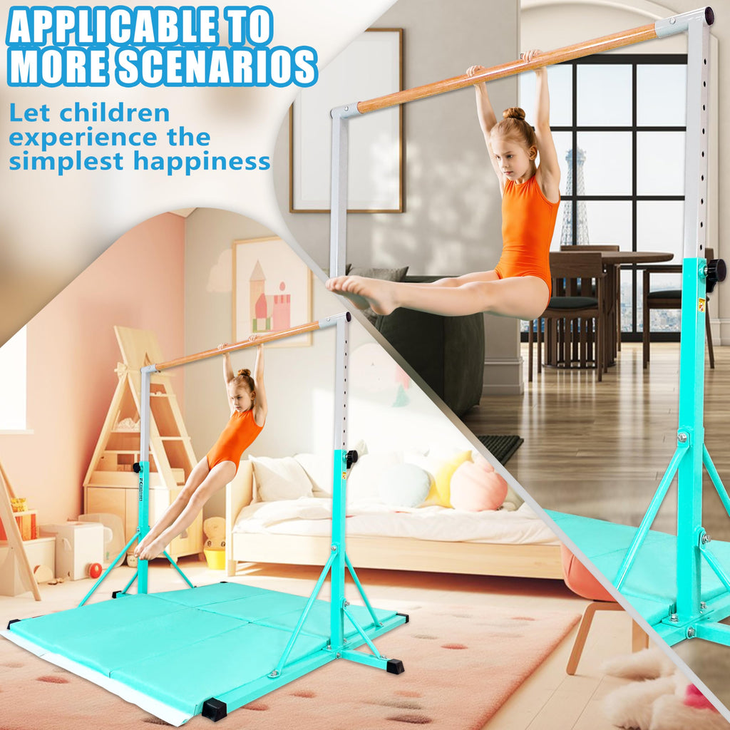 FC FUNCHEER Gymnastics Bar for Kids Ages 3-15, 35" to 60" Adjustable Height, 4FT Wide Base - Professional Kip Bar with 360° Stability & Fiberglass Crossbar, Easy Fold&Solid Design for Home Training