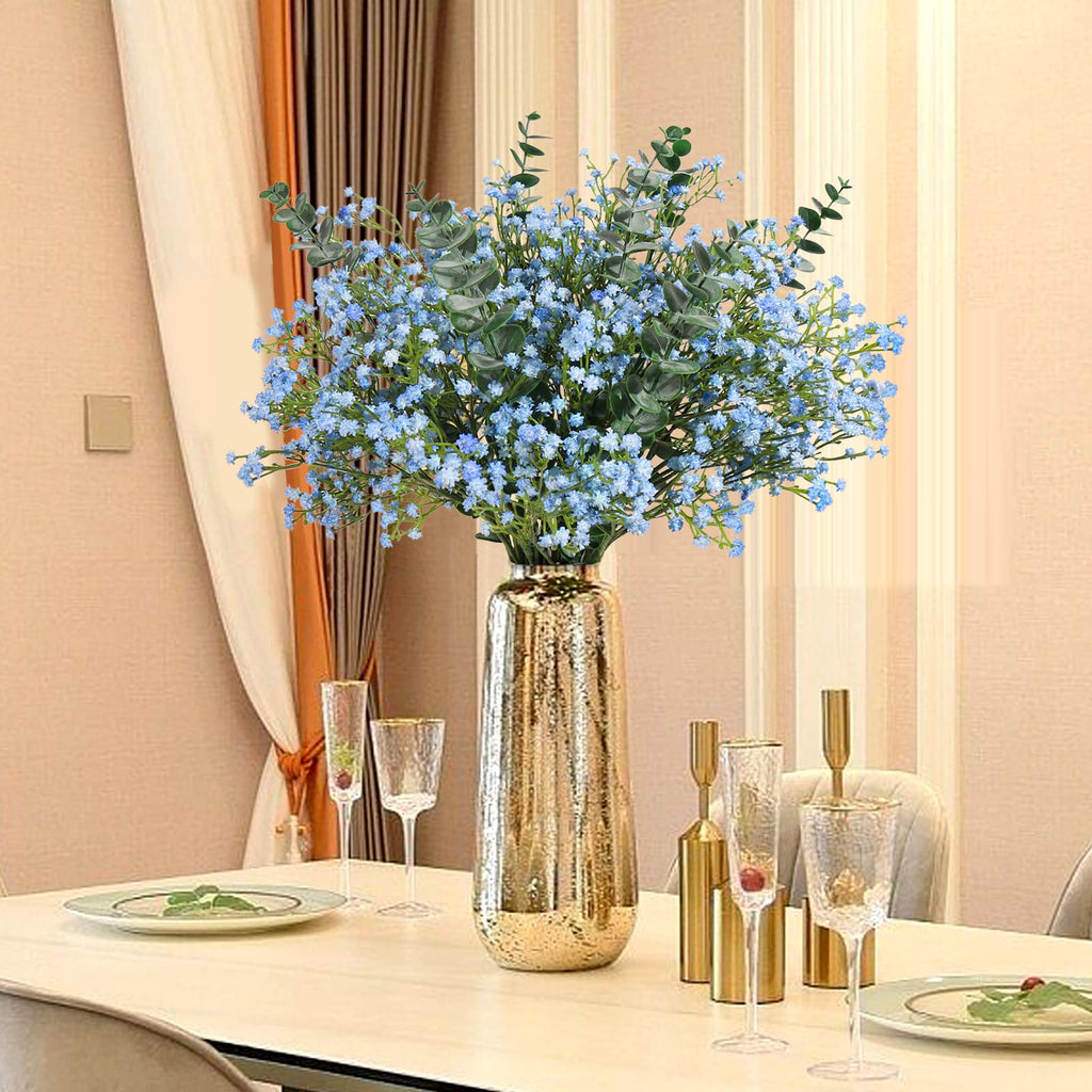 15 PCS Babys Breath Artificial Flowers Fake Babys Breath Flowers Artificial Bulk Blue Gypsophila Bouquets Real Touch Faux Flowers for Wedding Floral Arrangement Party Home Decoration