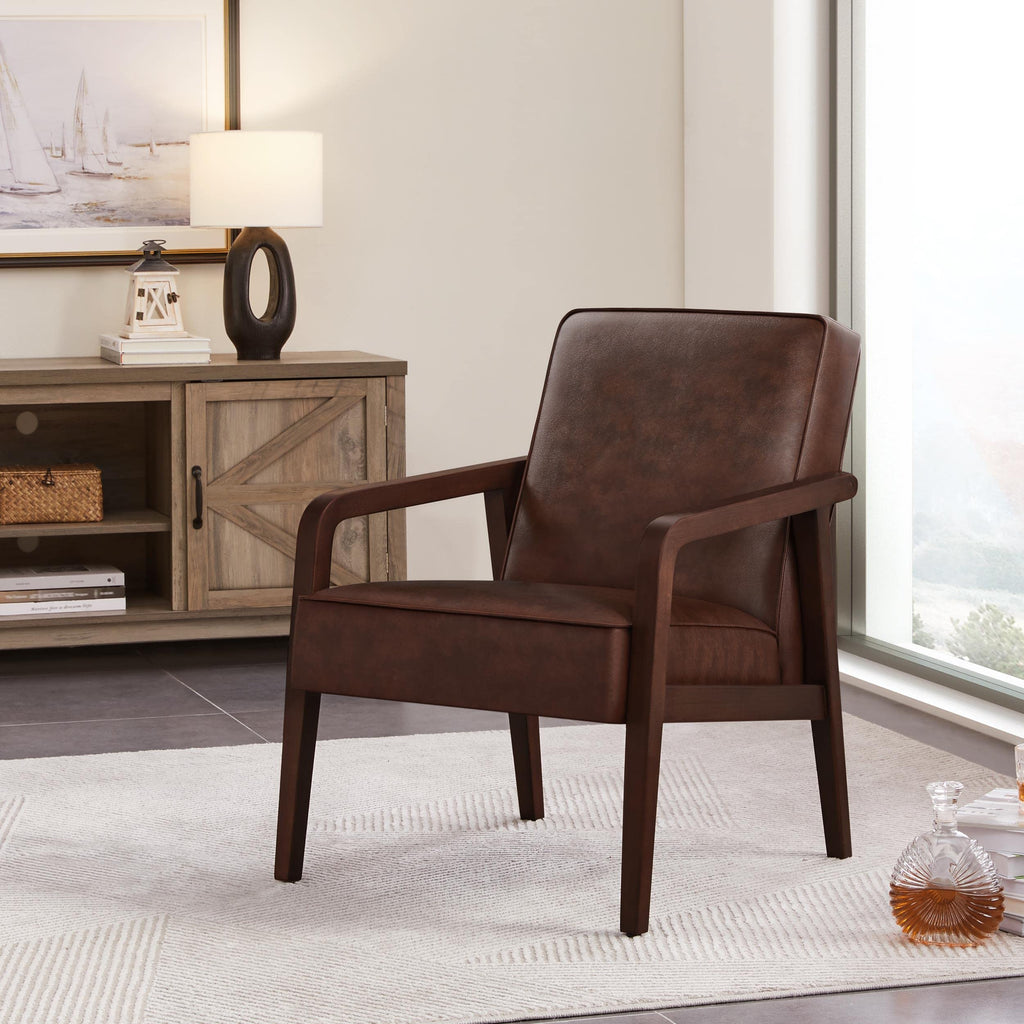 Yaheetech Accent Chair, PU Leather Reading Chair, Mid Century Modern Arm Chair with Solid Wood Frame for Living Room Bedroom Waiting Room, 2 Pieces, Black
