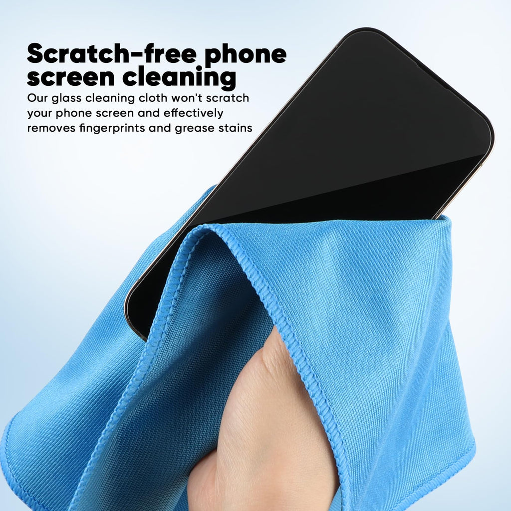 HOMEXCEL Microfiber Glass Cleaning Cloths 6 PK, Lint Free Streak Free, Reusable Microfiber Magic Cleaning Cloth for Cleaning Windows, Glasses, Mirrors, Screens, Stainless Steel, and More, Blue-14”×16”