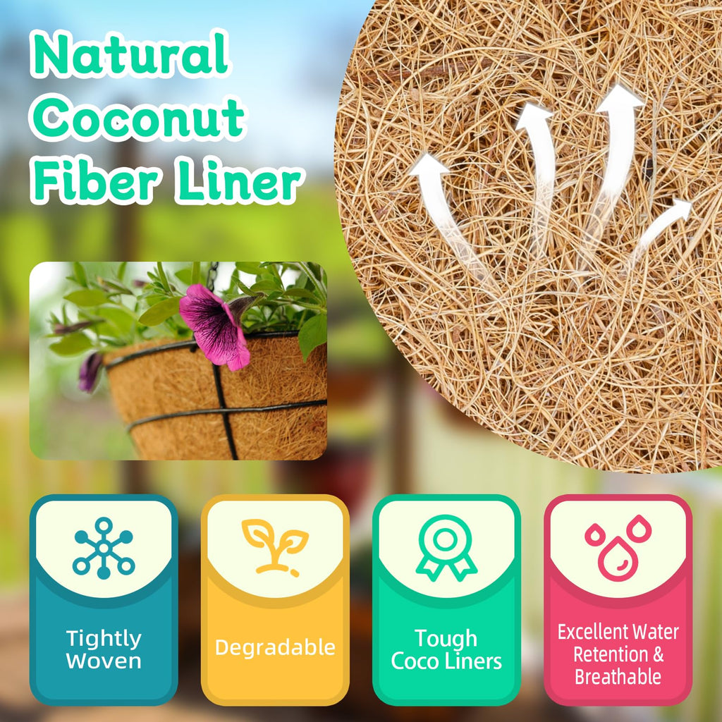 Riare 2 Pack 12 Inch Round Coco Liners Replacement, 100% Natural Coconut Coir Liners for Hanging Baskets, Garden Flower Vegetables Planter Pot, Window Box, Fence, Decks