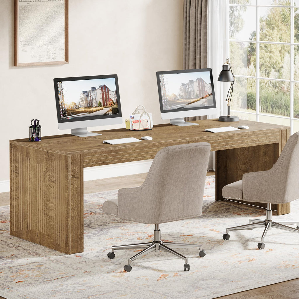 Tribesigns 79-Inch Extra Long Desk, Two Person Double Desk for Home Office, Wooden Long Computer Desk Writing Table for Office, Coffee Brown