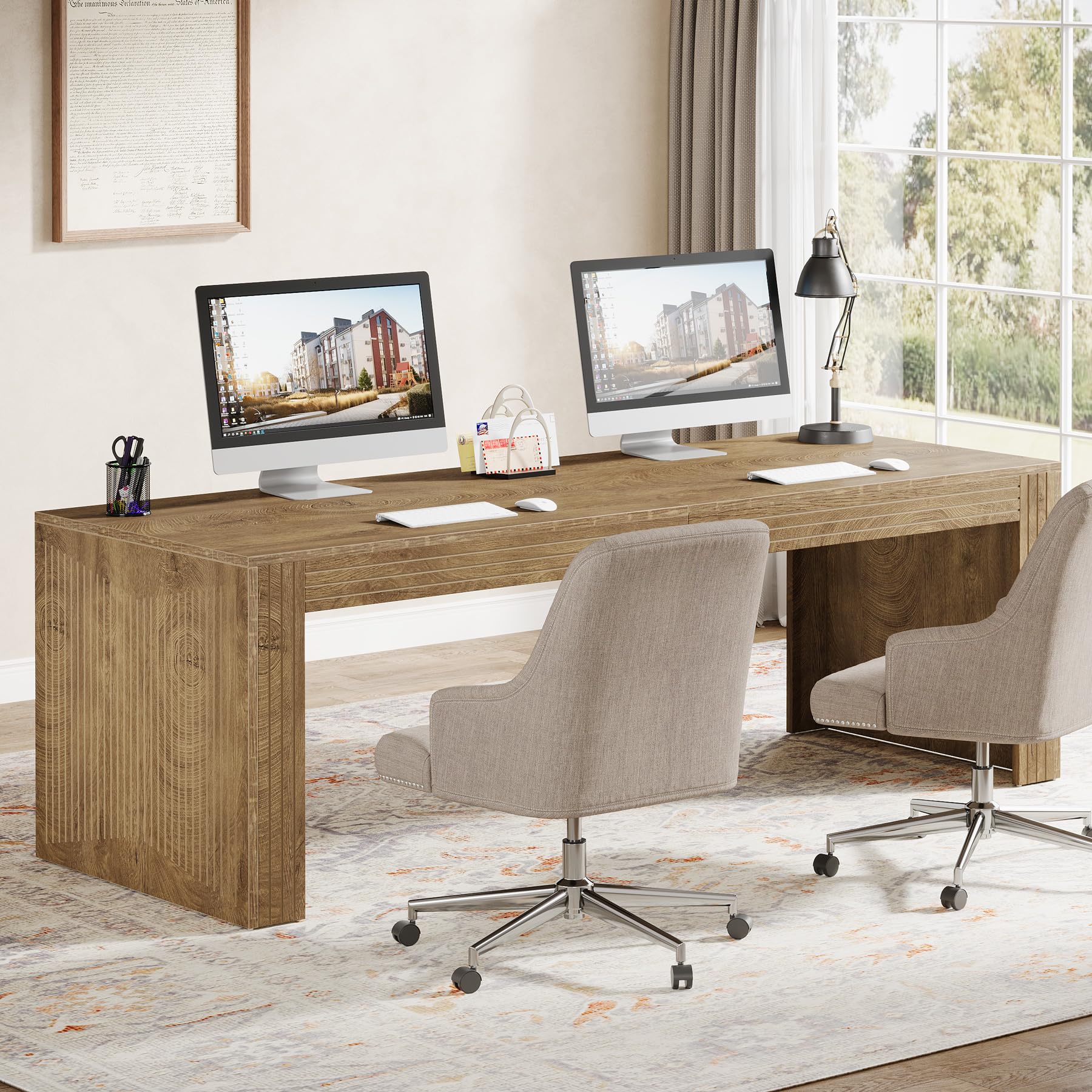 Tribesigns 79-Inch Extra Long Desk, Two Person Double Desk for Home Office, Wooden Long Computer Desk Writing Table for Office, Coffee Brown