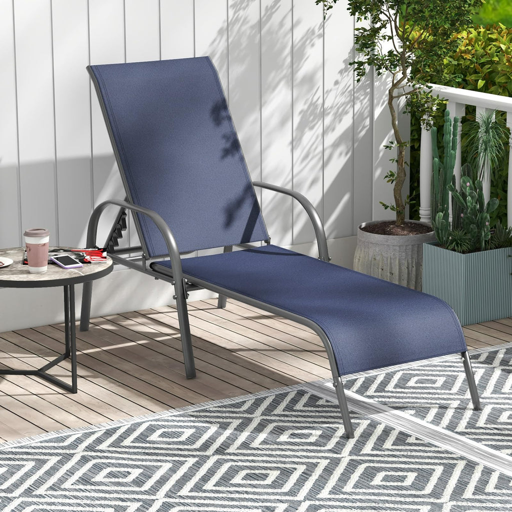 Giantex Patio Lounge Chair, Outdoor Chaise Lounge with 5 Adjustable Backrest, Sturdy Steel Frame, Sunbathing Recliner, Beach Chair, Tanning Chair for Outside, Yard, Balcony, Pool Chairs, Black