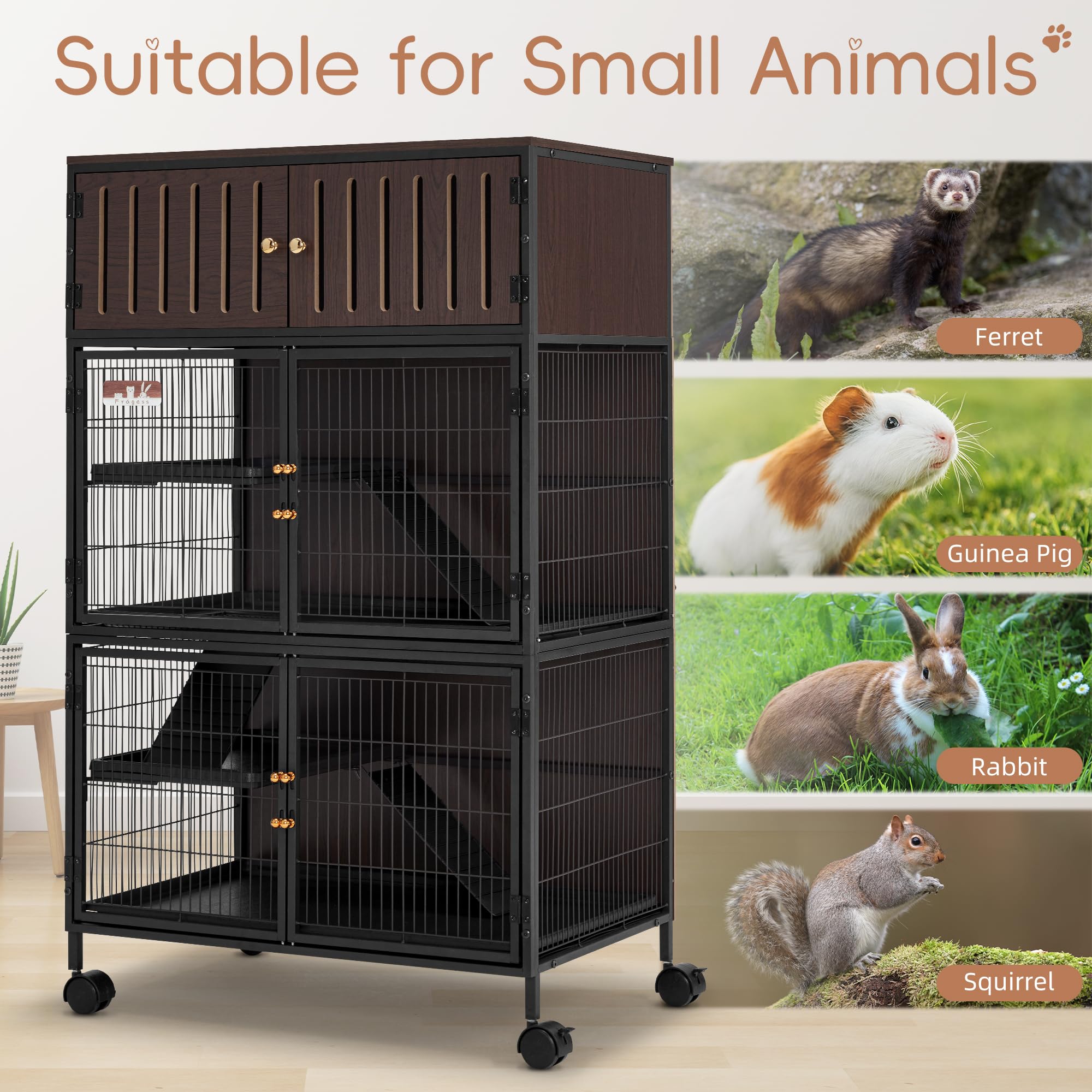 Fragess Metal Large Guinea Pig Cages 5 Levels, 60" H Rolling Ferret Cage with Removable Ramps & Double Door, Cages with Locker, Squirrel Cage Christmas Decoration Pet Crate Furniture