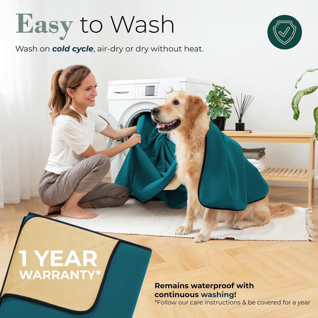 Waterproof Blanket for Bed & Couch Protection, Reddish/Green, 80"x90" | High-Density Heavy-Duty Material – Ultra-Soft & Durable Soft Fleece, Leakproof, Reversible, Silent No-Crinkle Design