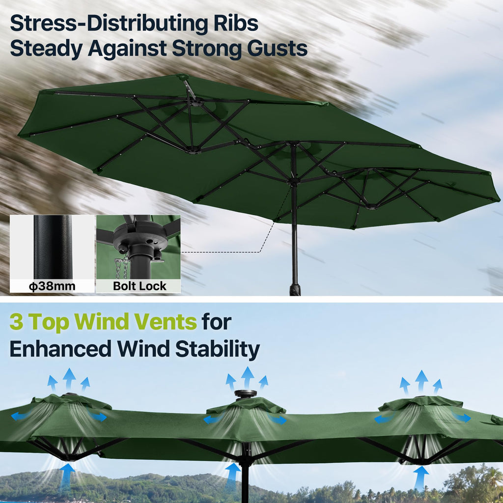 FREE SOLDIER 13ft Patio Umbrella Double Sided Outdoor Umbrella for Patio Table Umbrella with Solar lights for Garden Yard Pool (Beige)