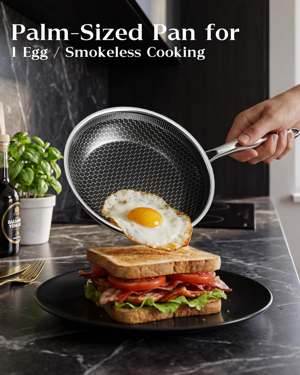 Nonstick Frying Pan with Lid 7-Inch, Durable Stainless Steel Skillet, Induction & Oven Safe 500°F, PFOA-Free Scratch-Proof, Dishwasher Safe, Stay-Cool Handle, Silver Kitchen Cookware