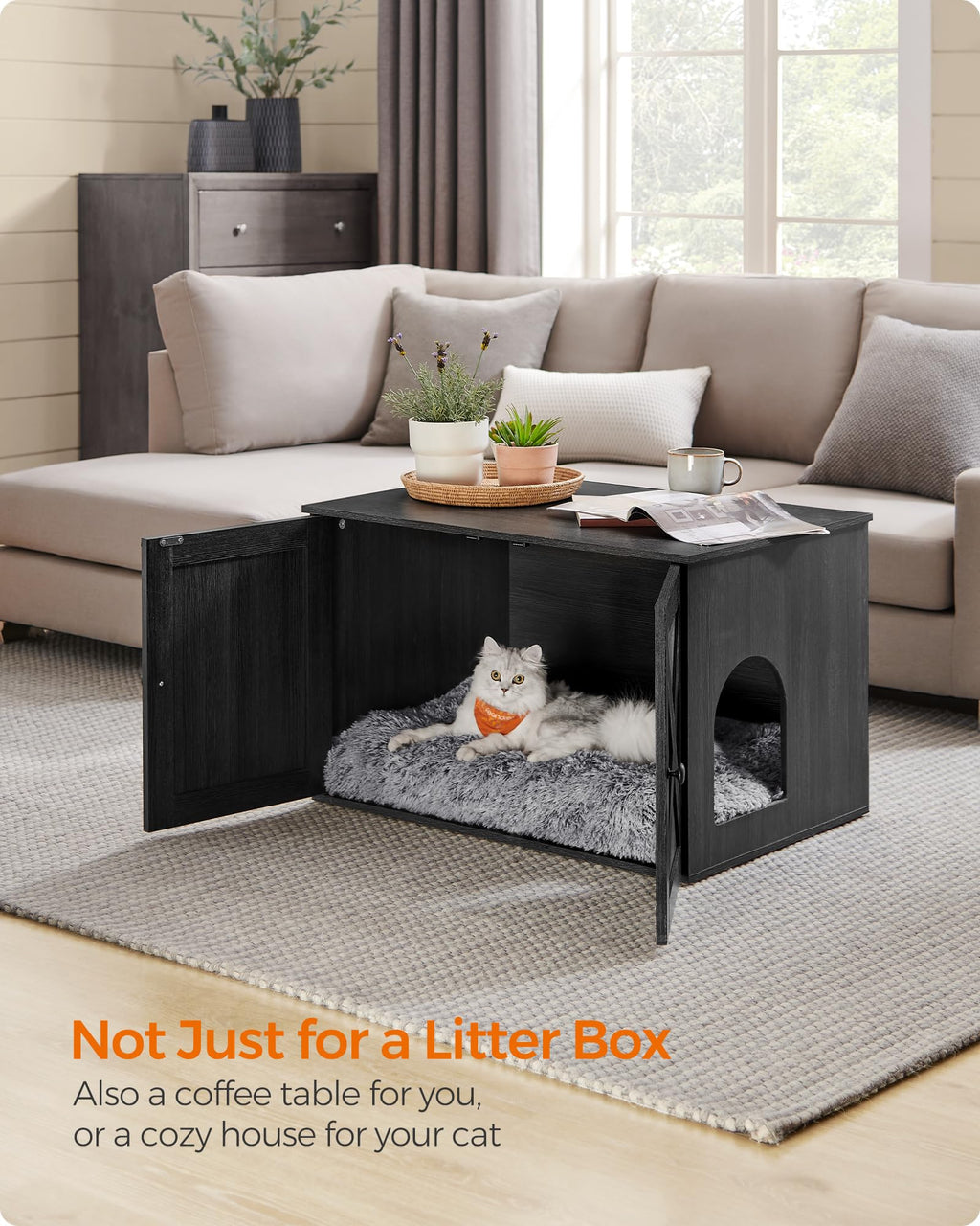 Feandrea Cat Litter Box Enclosure, Litter Box Furniture Hidden, Indoor Cat House, End Table, 27.6 x 19.7 x 19.7 Inches, Heather Greige UPCL022K01