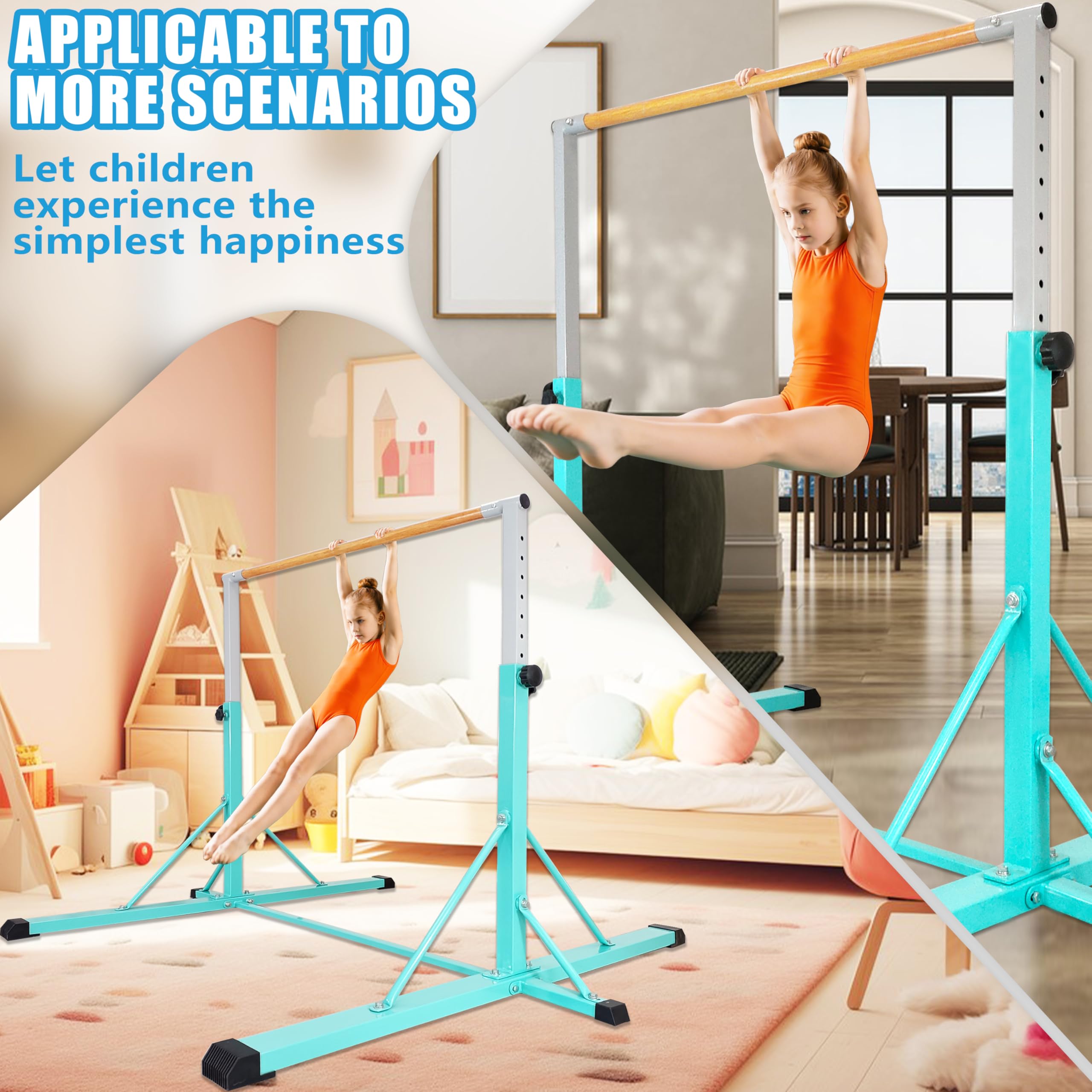 FC FUNCHEER Gymnastics Bar for Kids Ages 3-15, 35" to 60" Adjustable Height, 4FT Wide Base - Professional Kip Bar with 360° Stability & Fiberglass Crossbar, Easy Fold&Solid Design for Home Training