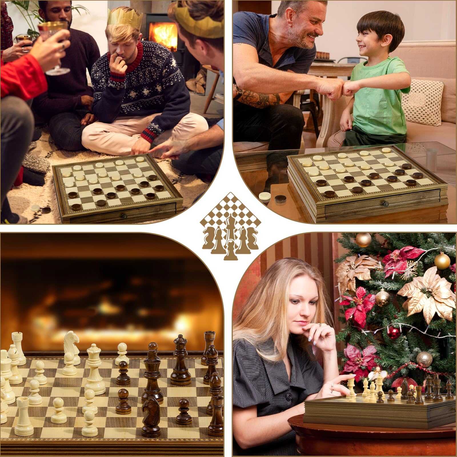 Peradix Magnetic Chess and Checkers Set with 2 Built-in Storage Drawers, Classic 2 in 1 Wooden Board Games, Magnetic Chess Pieces 2 Extra Queens, 12.8" Chess Set for Adults and Kids Gift Package