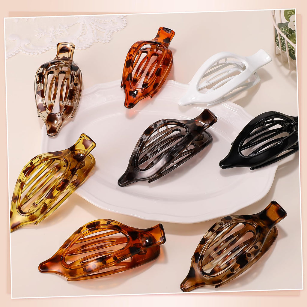 Obeoby 8 Pcs Flat Claw Clips for Women, Strong Hold French Flat Hair Clips for Thick Thin Hair Barrettes Accessories Round Large Medium (Tortoiseshell)